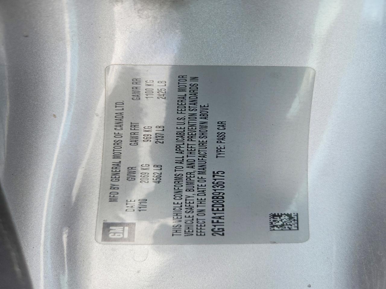 2011 Chevrolet Camaro Ls Серебряный vin: 2G1FA1ED8B9136175