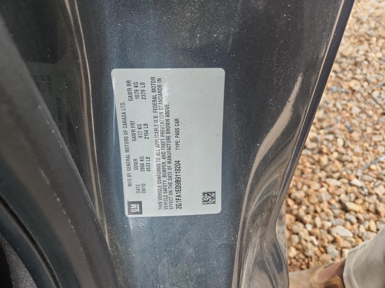 2011 Chevrolet Camaro Ls Gray vin: 2G1FA1ED9B9118204