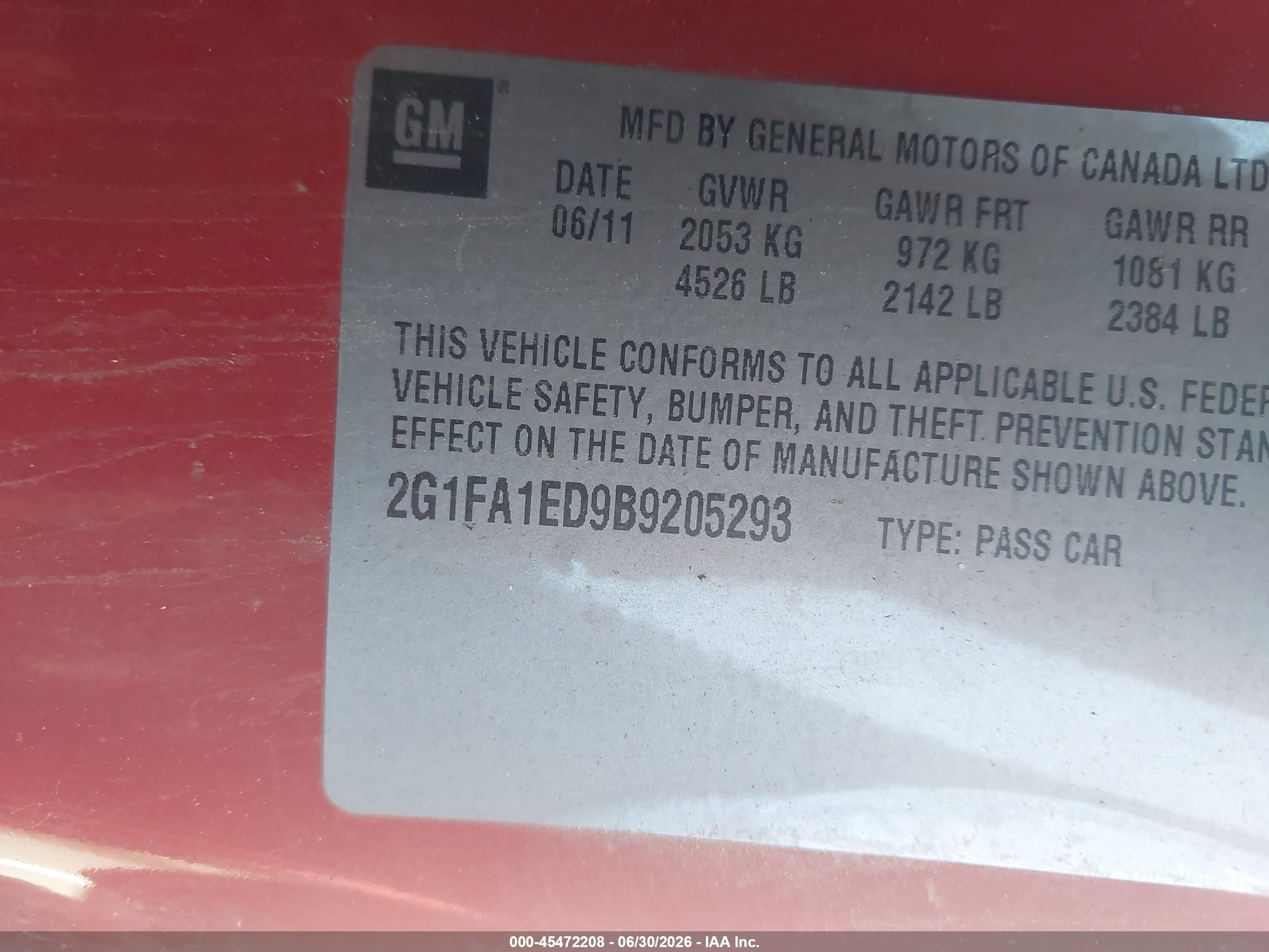 2011 Chevrolet Camaro 2ls Red vin: 2G1FA1ED9B9205293
