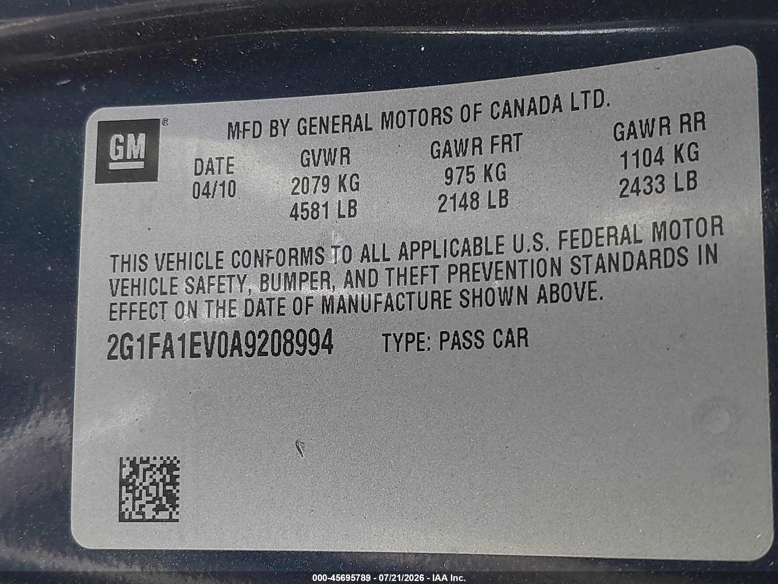 2010 Chevrolet Camaro 1ls Blue vin: 2G1FA1EV0A9208994