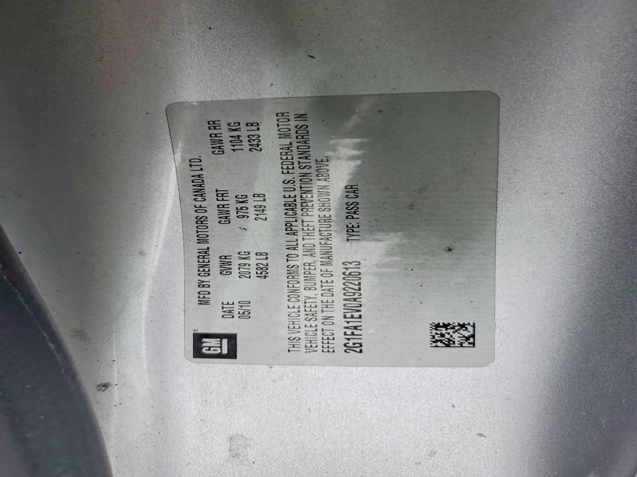 2010 Chevrolet Camaro Ls Gray vin: 2G1FA1EV0A9220613