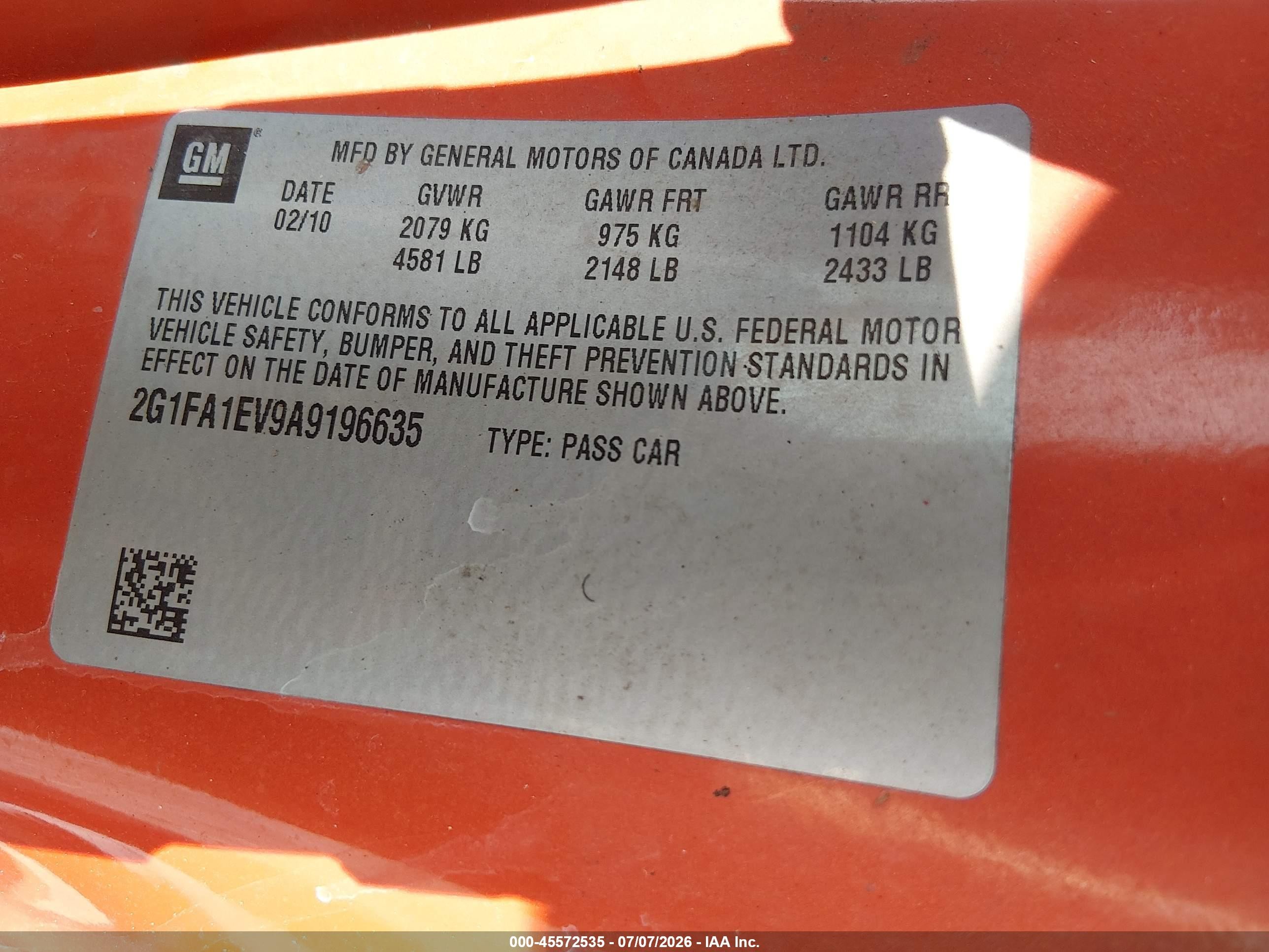 2010 Chevrolet Camaro 1ls Orange vin: 2G1FA1EV9A9196635