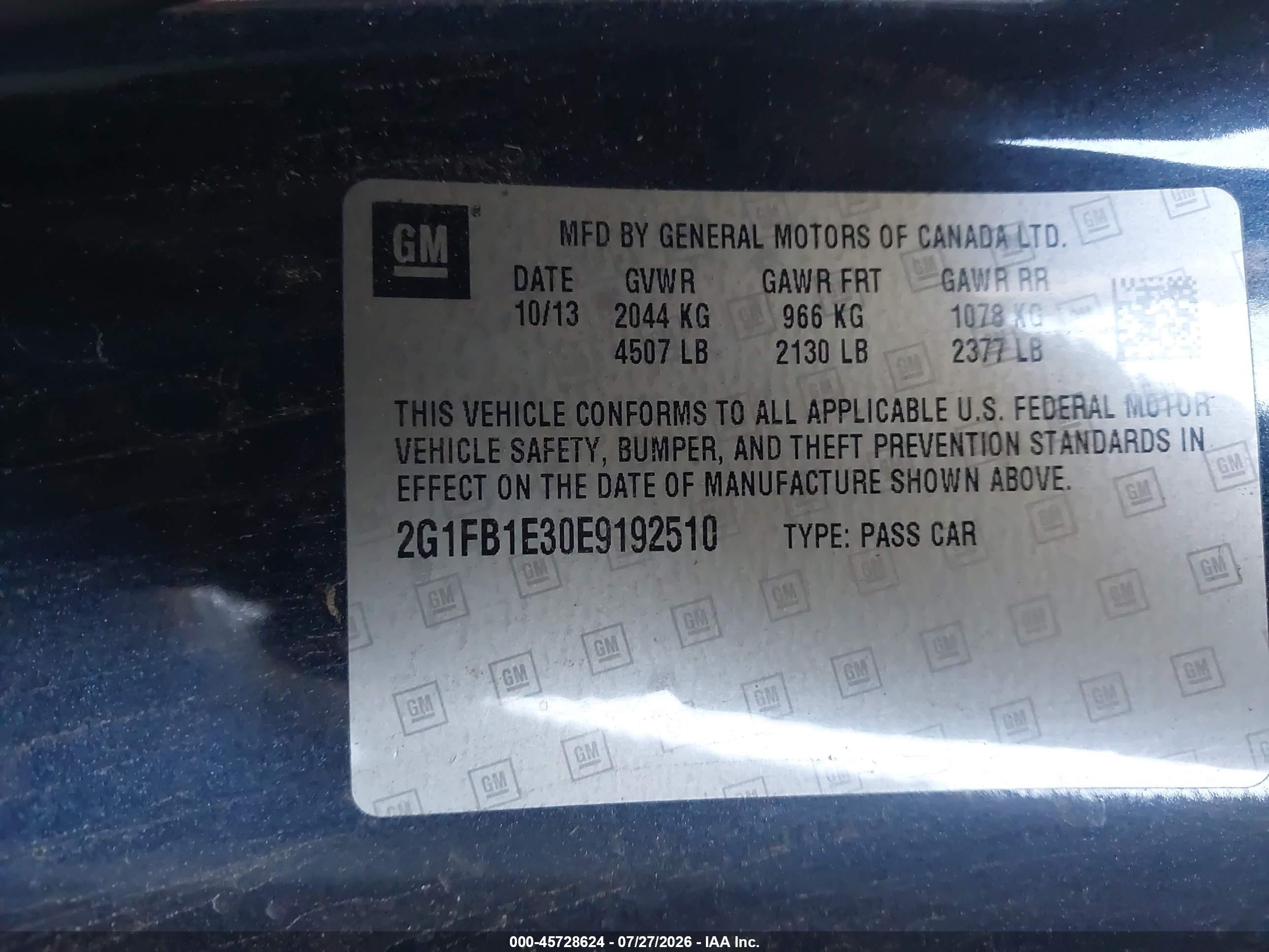 2014 Chevrolet Camaro 1lt Blue vin: 2G1FB1E30E9192510