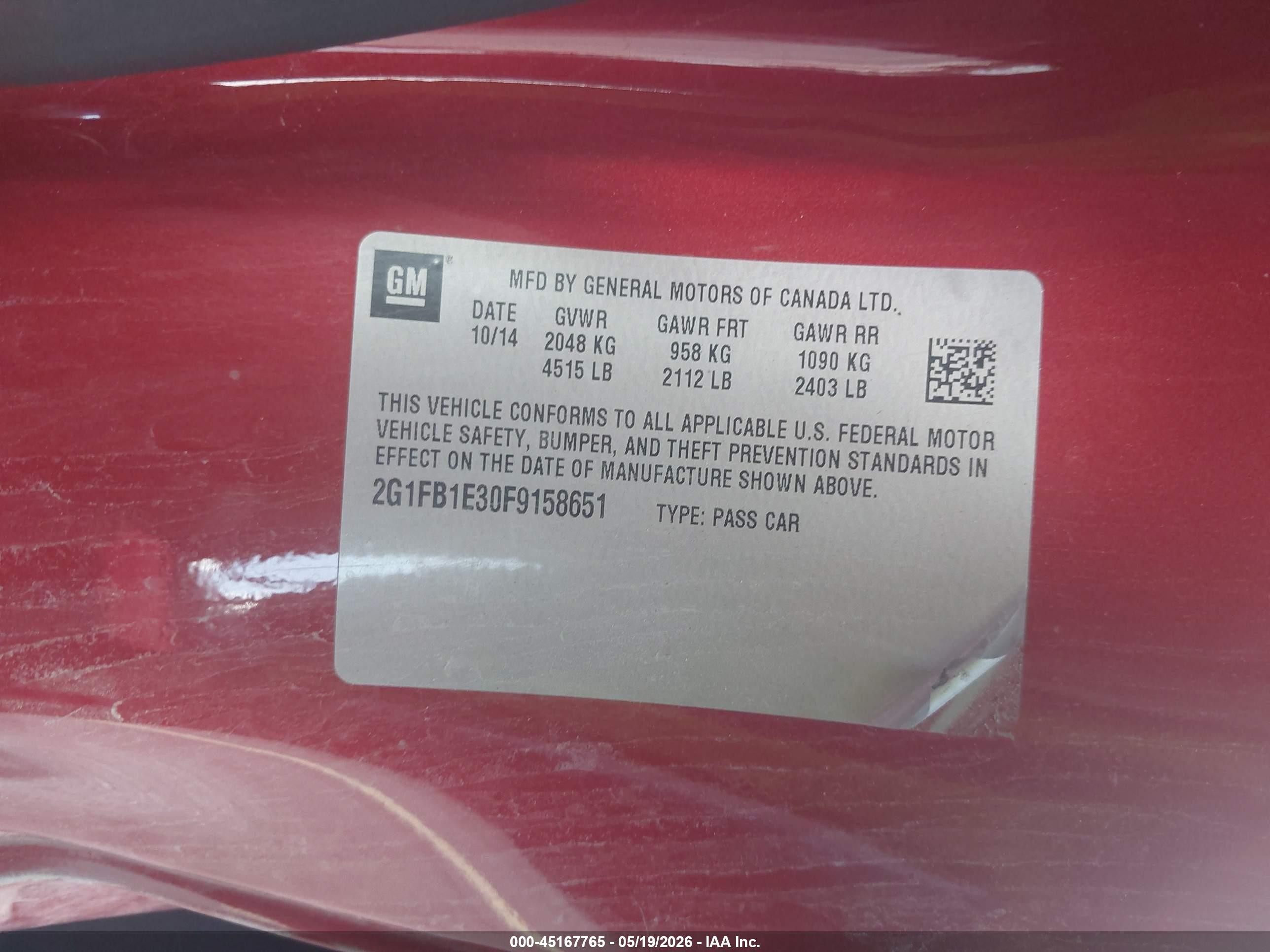 2015 Chevrolet Camaro 2ls Red vin: 2G1FB1E30F9158651