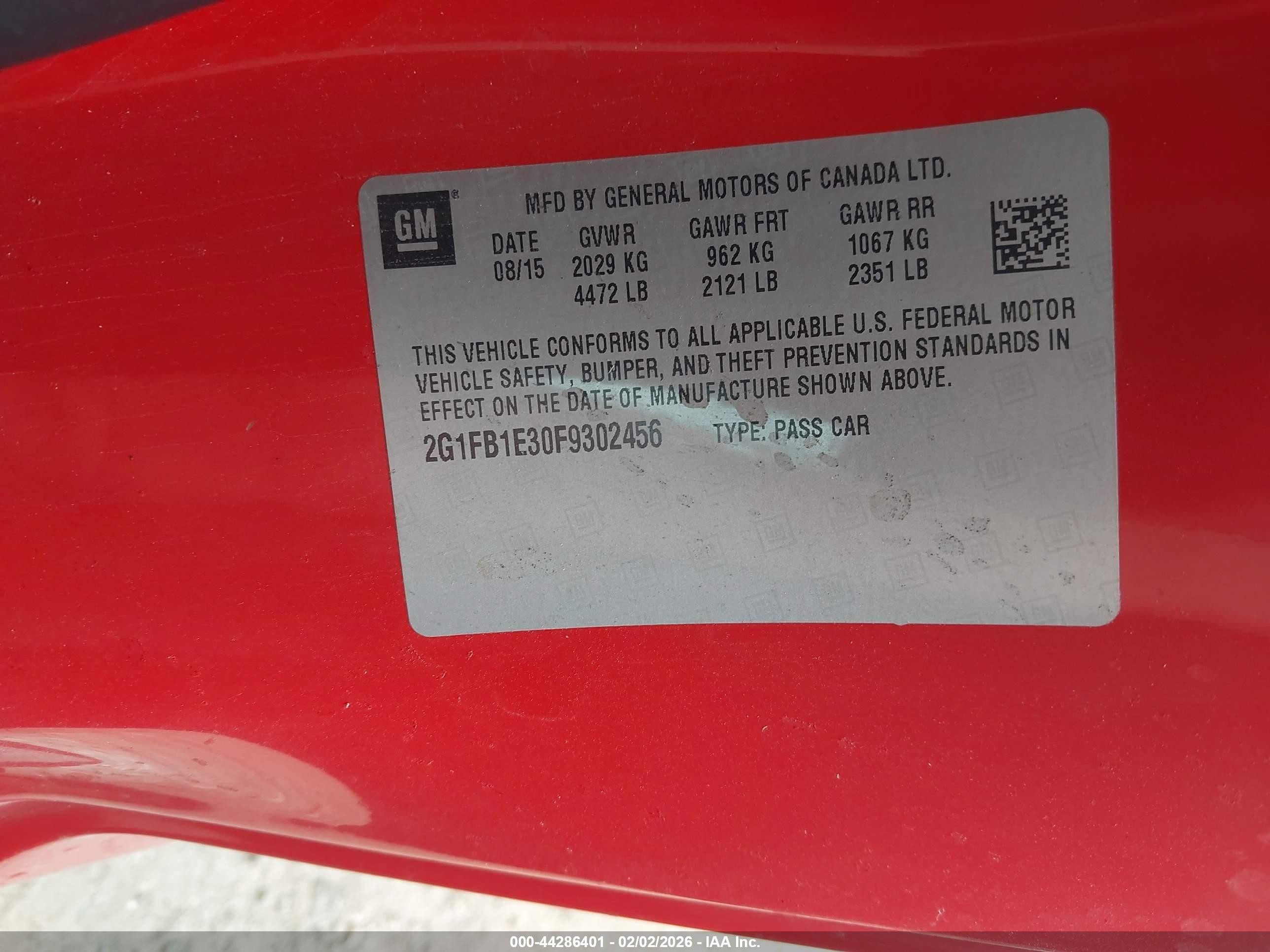 2015 Chevrolet Camaro 2ls Red vin: 2G1FB1E30F9302456