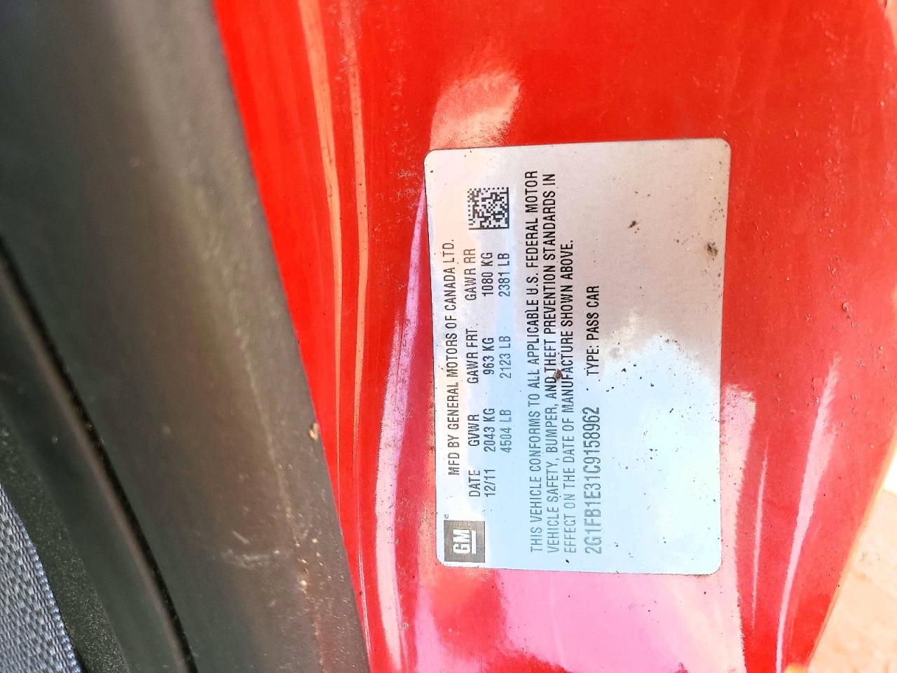 2012 Chevrolet Camaro Lt Red vin: 2G1FB1E31C9158962