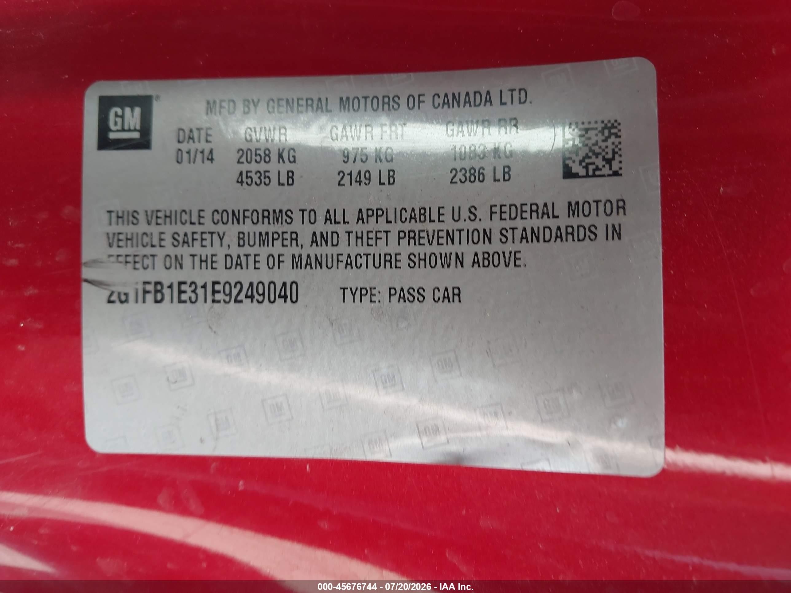 2014 Chevrolet Camaro 1lt Red vin: 2G1FB1E31E9249040