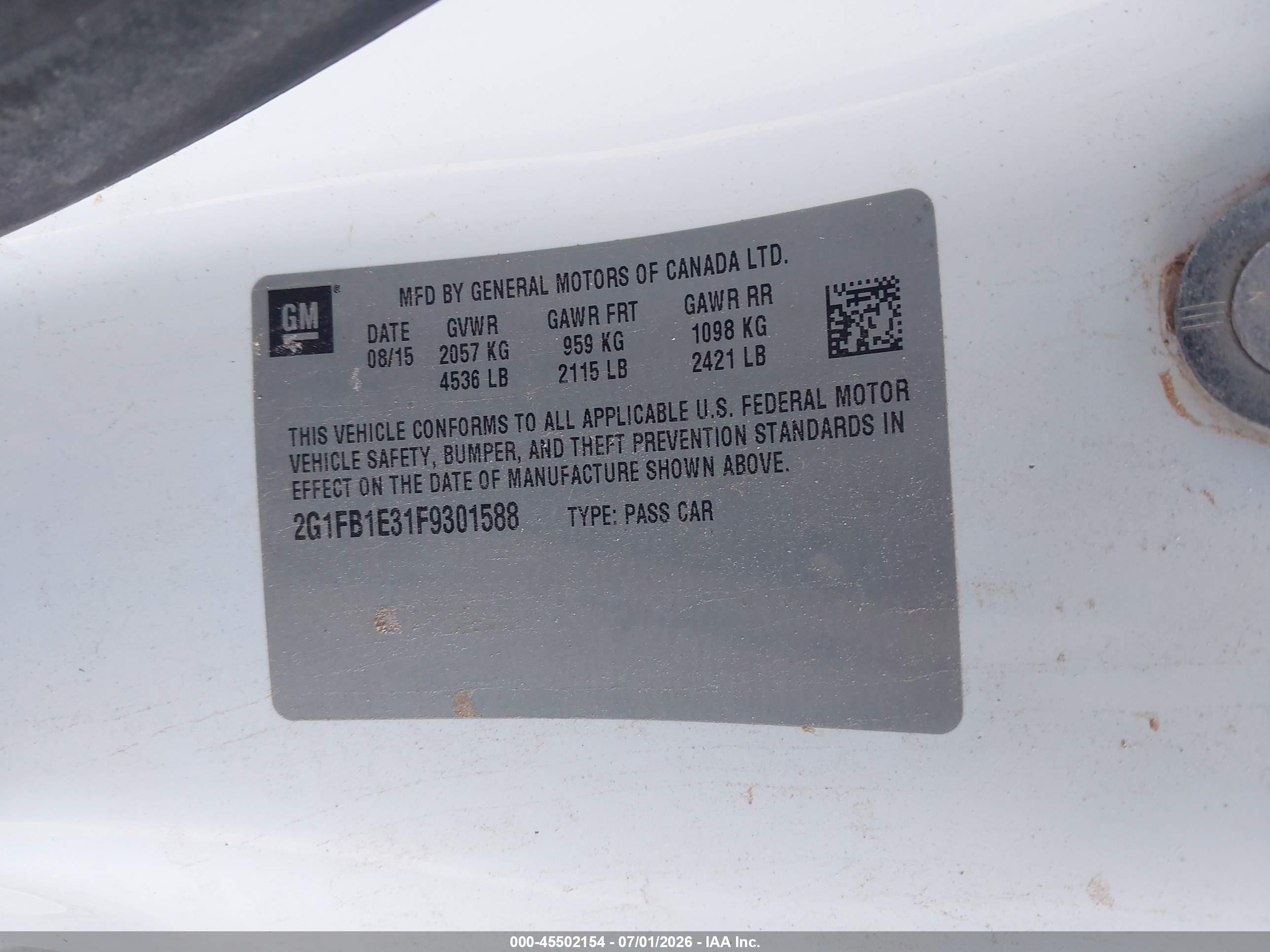 2015 Chevrolet Camaro 2ls White vin: 2G1FB1E31F9301588