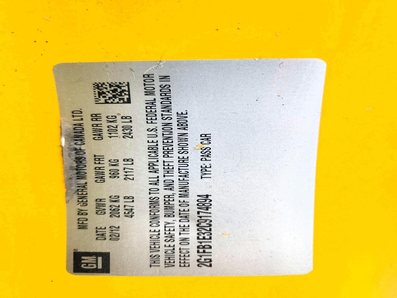 2012 Chevrolet Camaro Lt Yellow vin: 2G1FB1E32C9174894