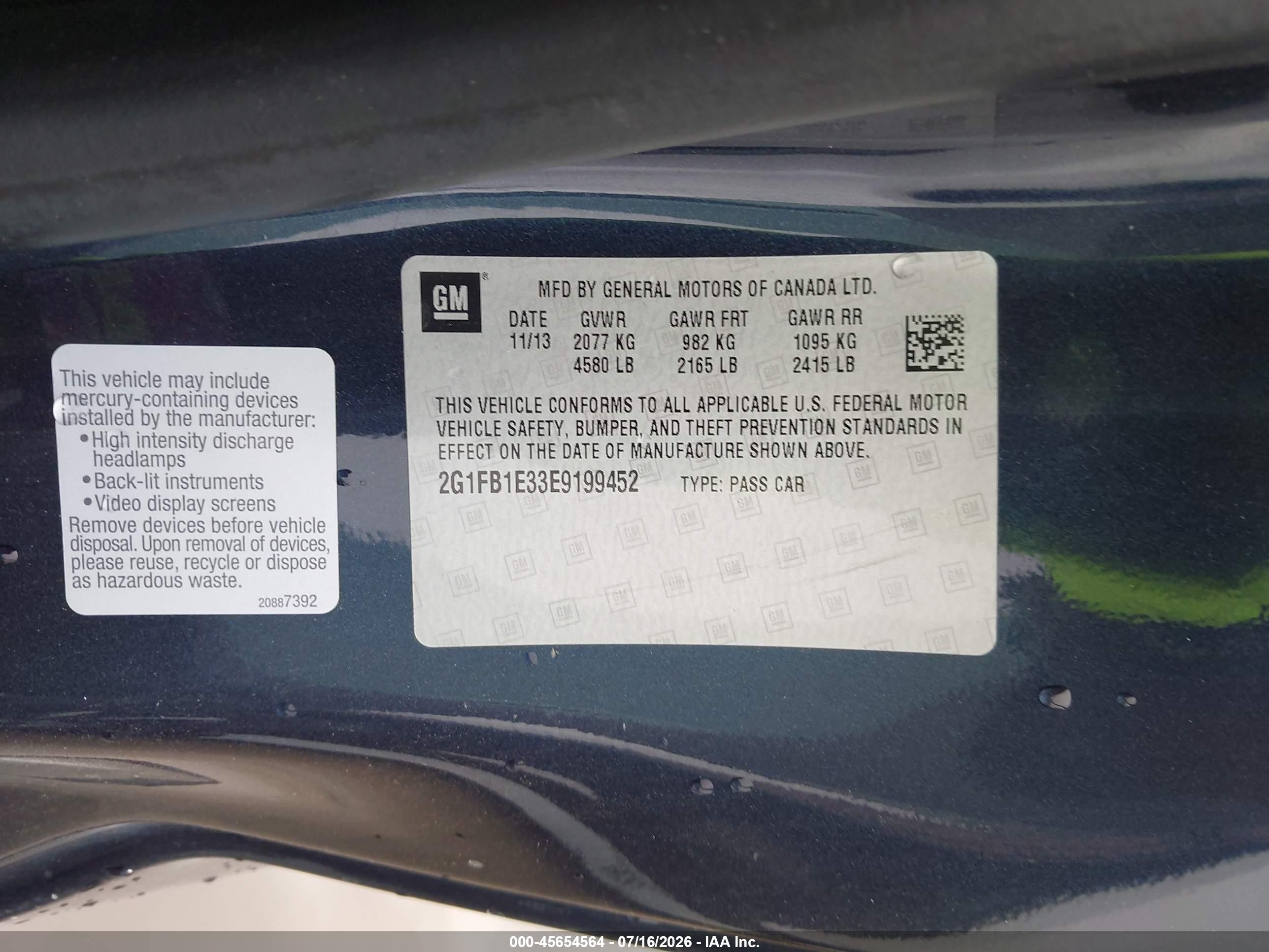 2014 Chevrolet Camaro 1lt Dark Blue vin: 2G1FB1E33E9199452