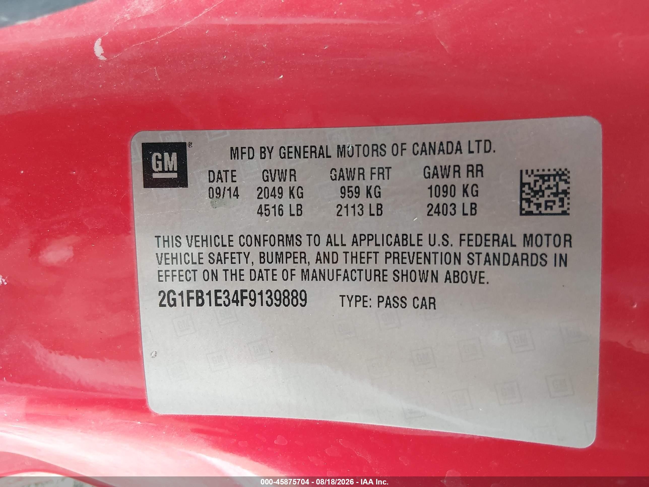 2015 Chevrolet Camaro 2ls Red vin: 2G1FB1E34F9139889