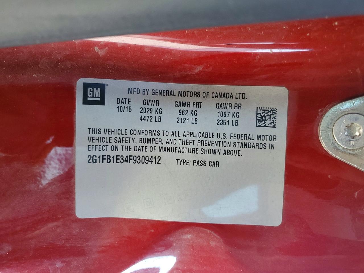 2015 Chevrolet Camaro Ls Red vin: 2G1FB1E34F9309412