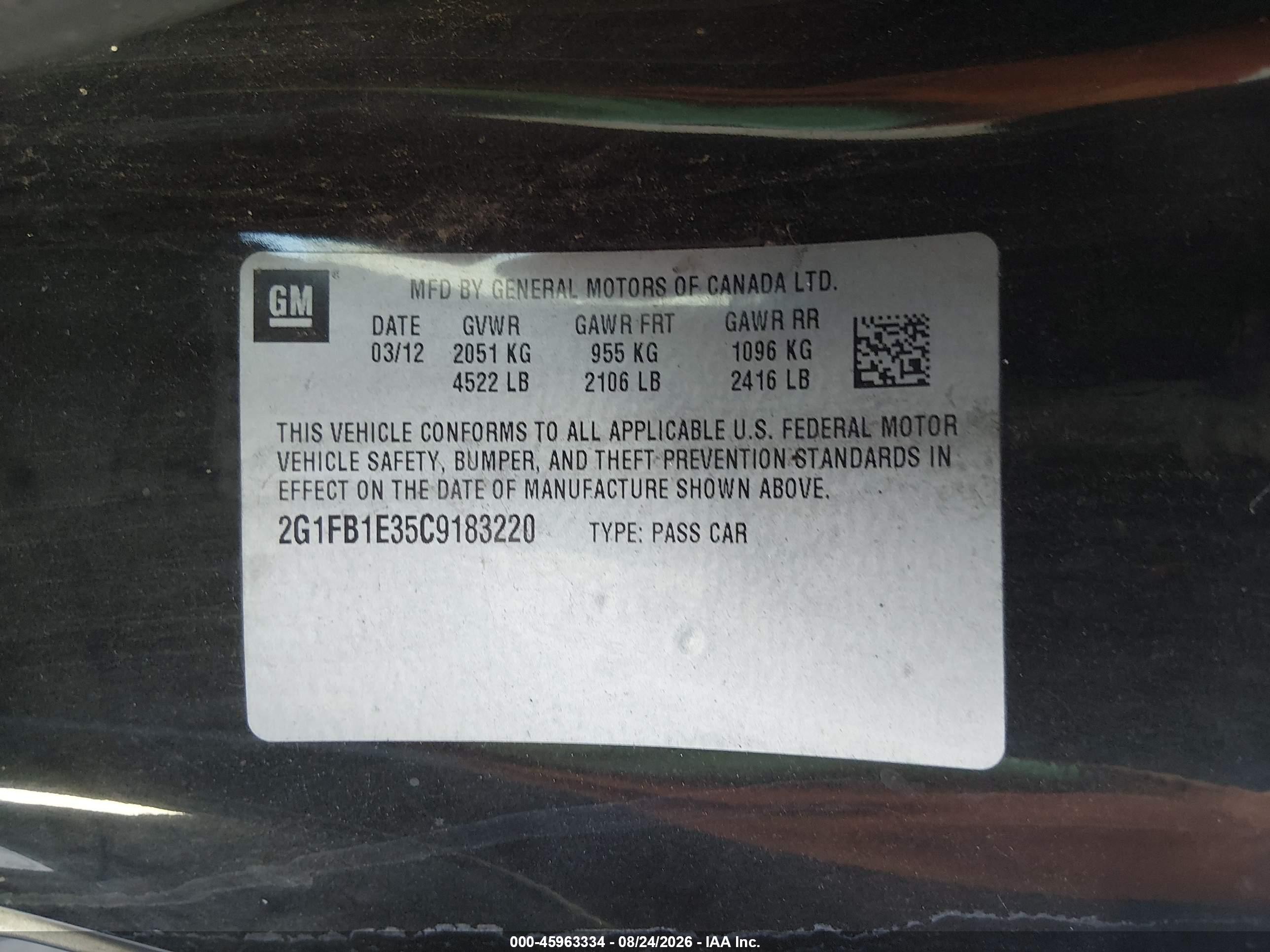 2012 Chevrolet Camaro 1lt Black vin: 2G1FB1E35C9183220