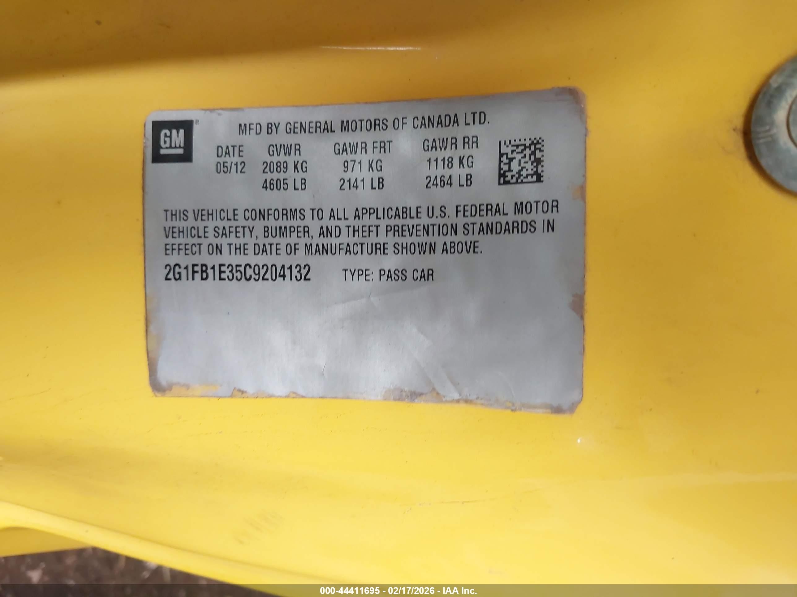 2012 Chevrolet Camaro 1lt Yellow vin: 2G1FB1E35C9204132