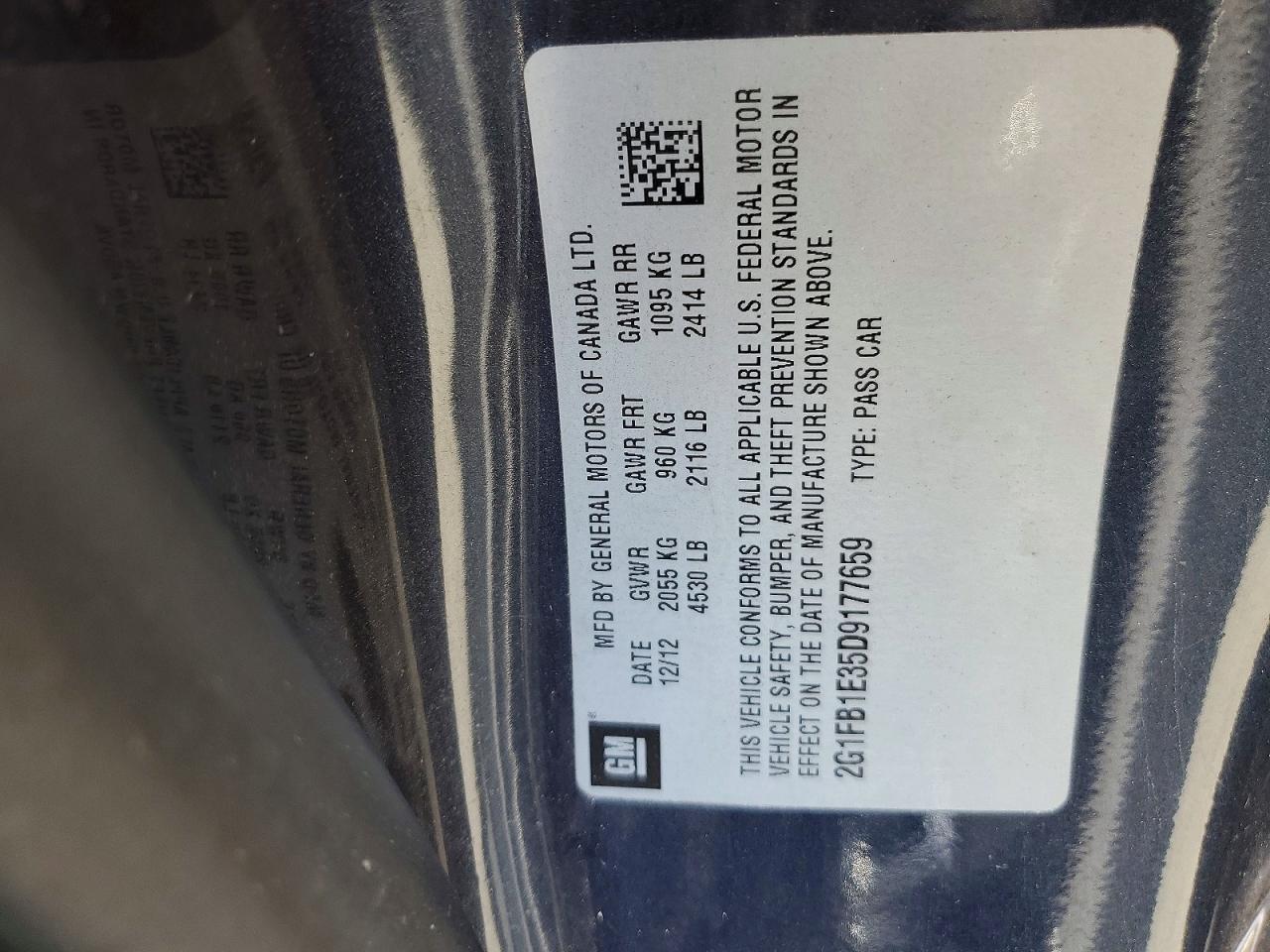 2013 Chevrolet Camaro Lt Blue vin: 2G1FB1E35D9177659