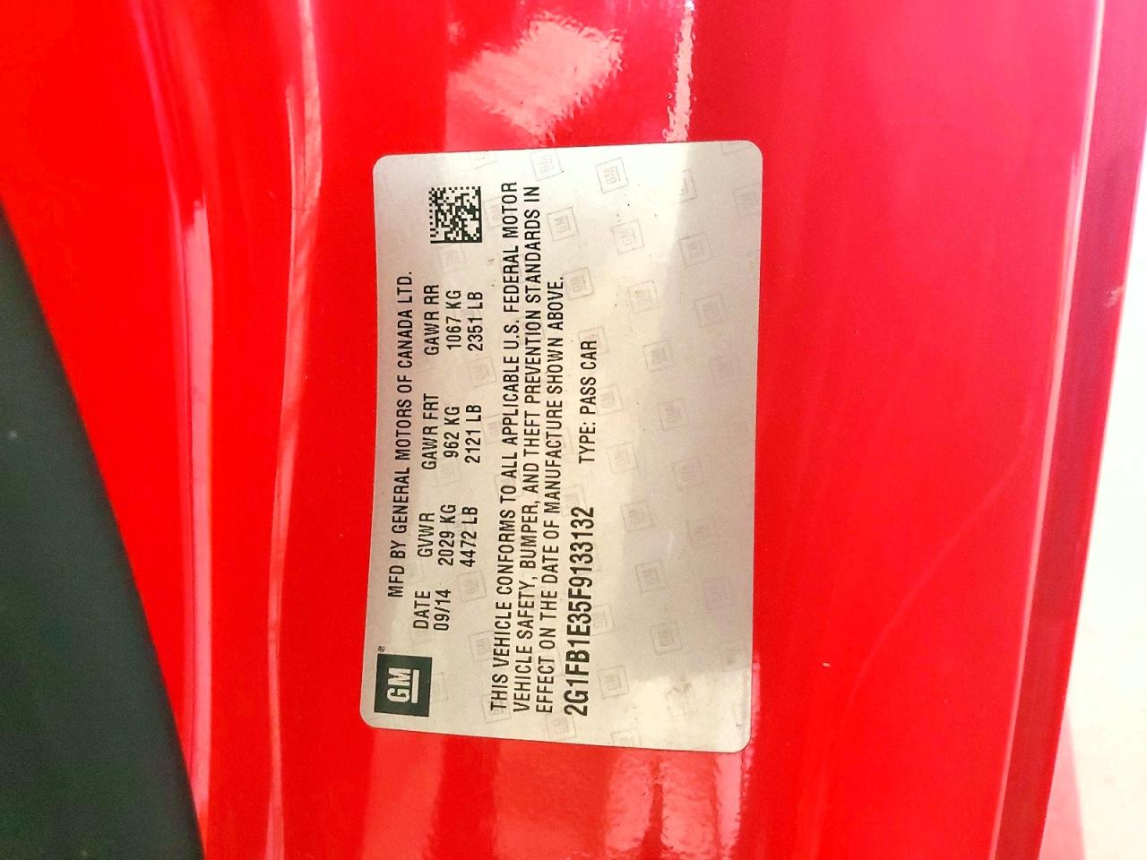 2015 Chevrolet Camaro Ls Red vin: 2G1FB1E35F9133132