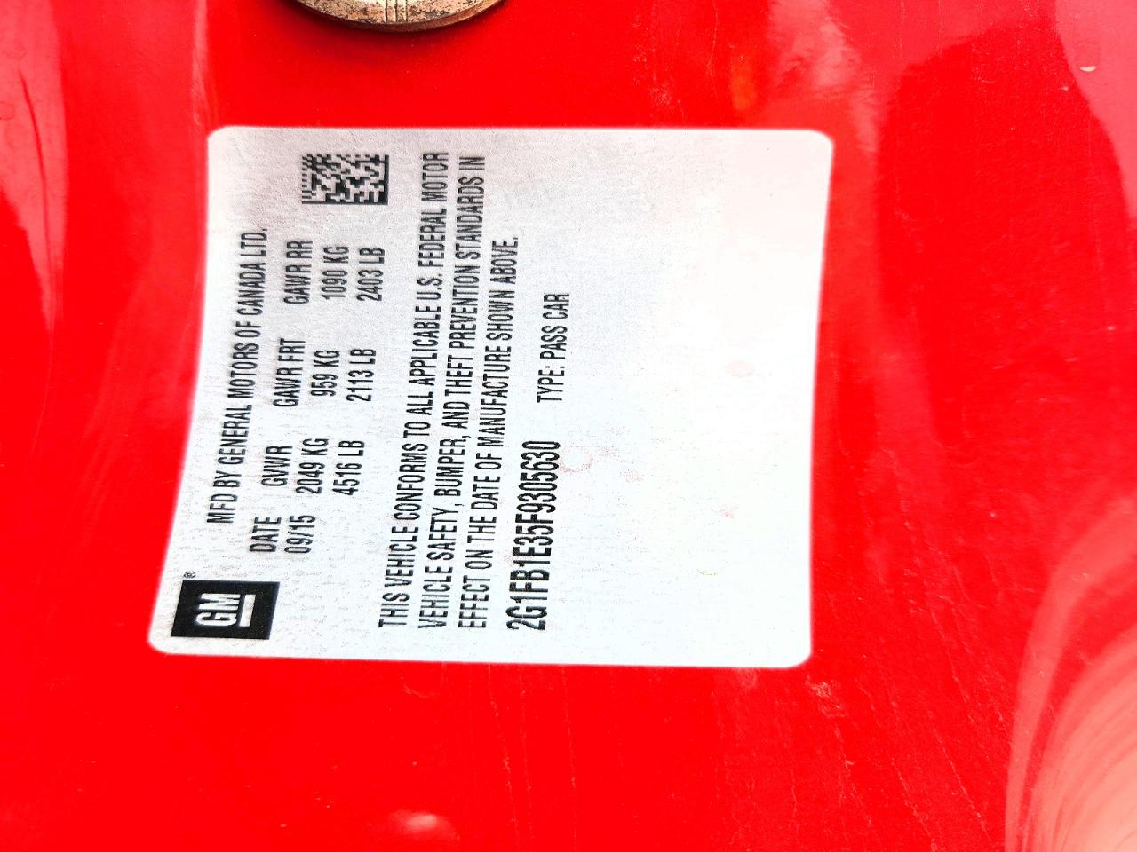 2015 Chevrolet Camaro Ls Red vin: 2G1FB1E35F9305630