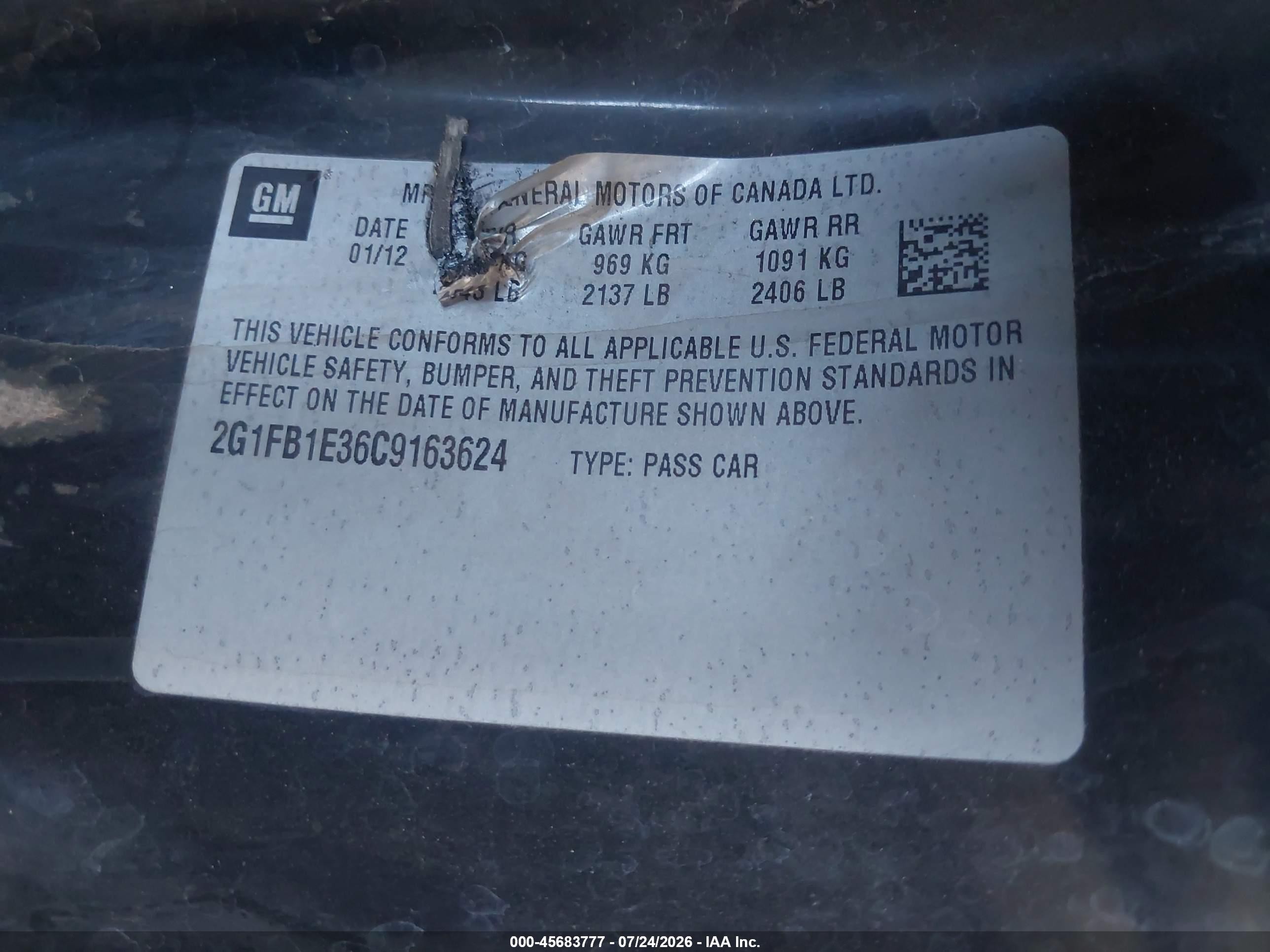 2012 Chevrolet Camaro 1lt Black vin: 2G1FB1E36C9163624