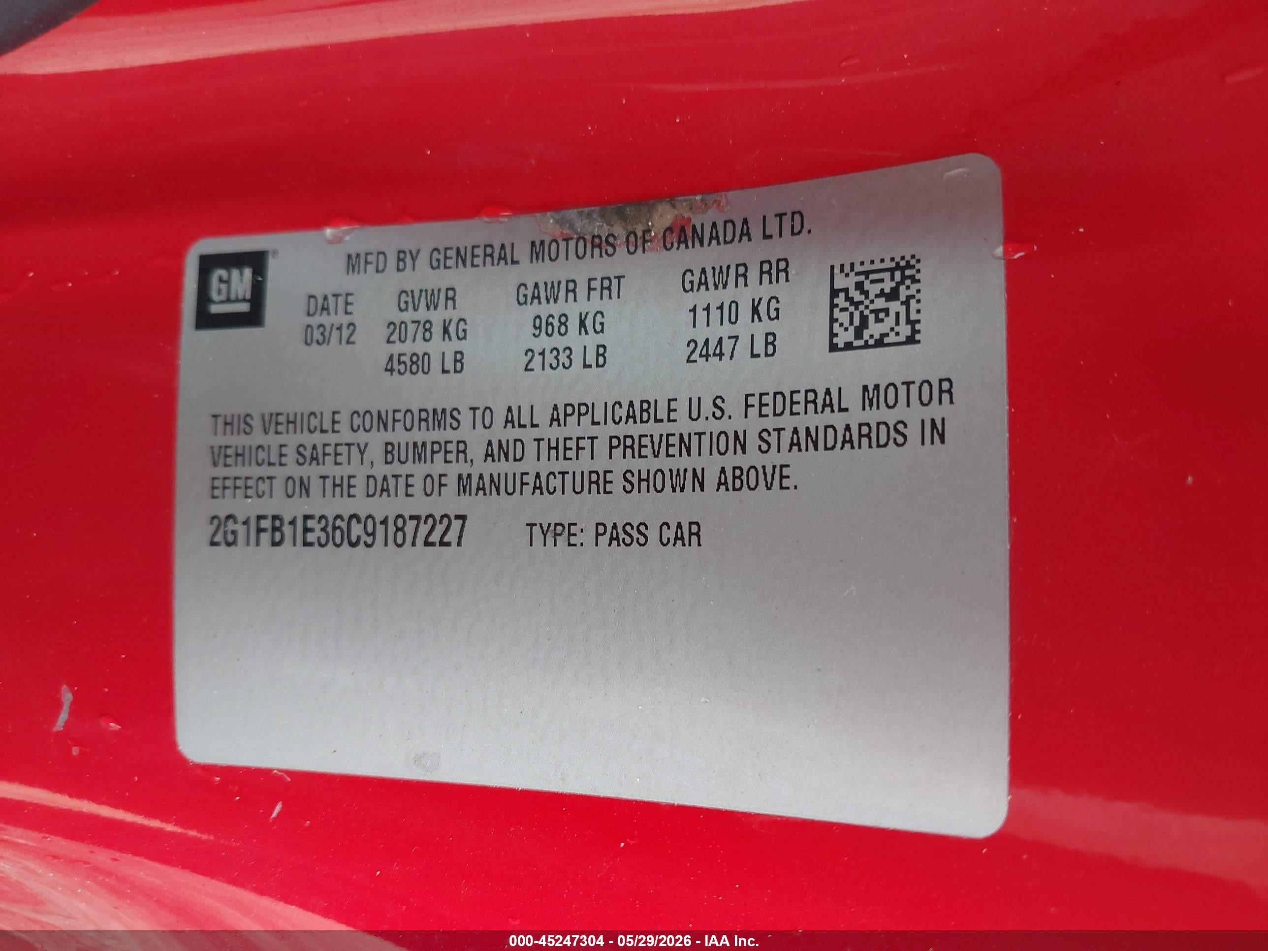 2012 Chevrolet Camaro 1lt Красный vin: 2G1FB1E36C9187227