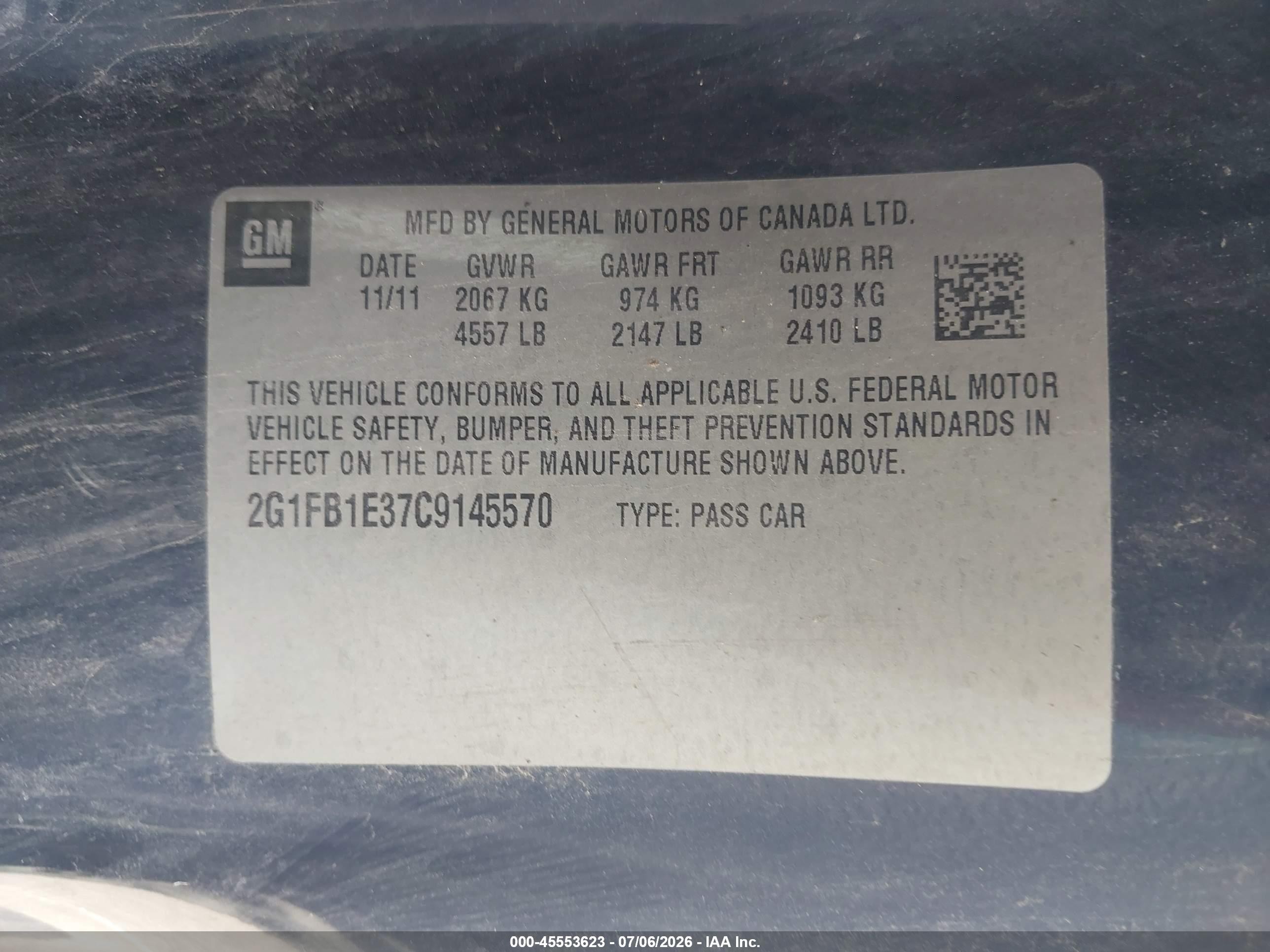 2012 Chevrolet Camaro 1lt Blue vin: 2G1FB1E37C9145570