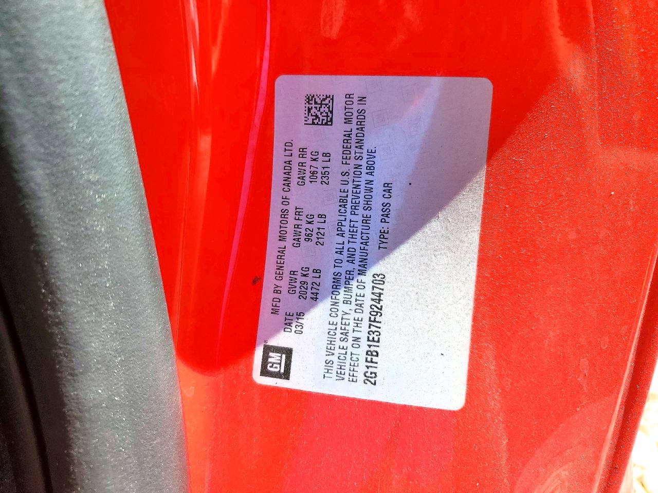2015 Chevrolet Camaro Ls Red vin: 2G1FB1E37F9244703