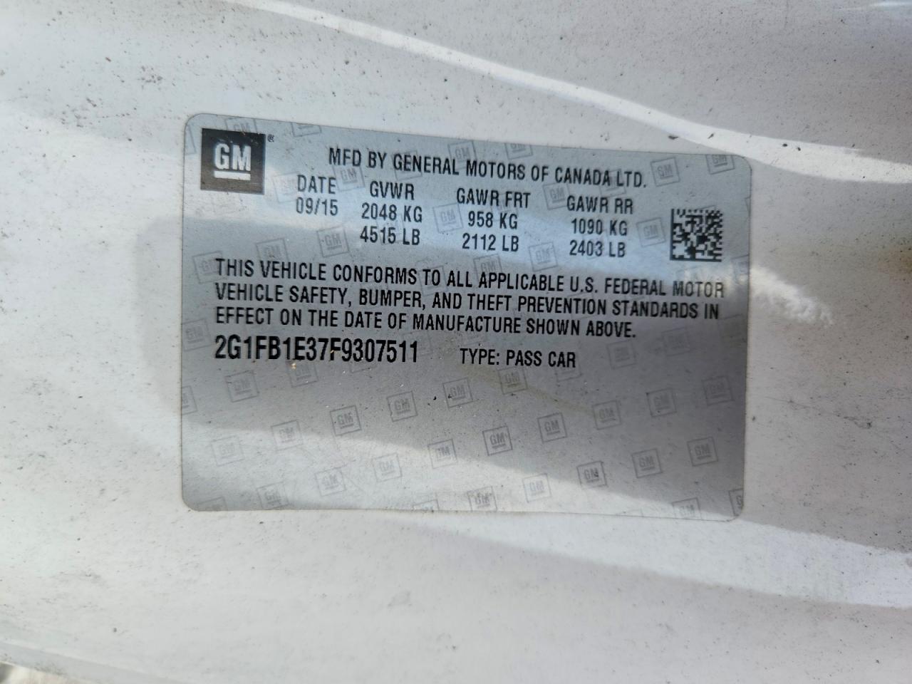 2015 Chevrolet Camaro Ls White vin: 2G1FB1E37F9307511