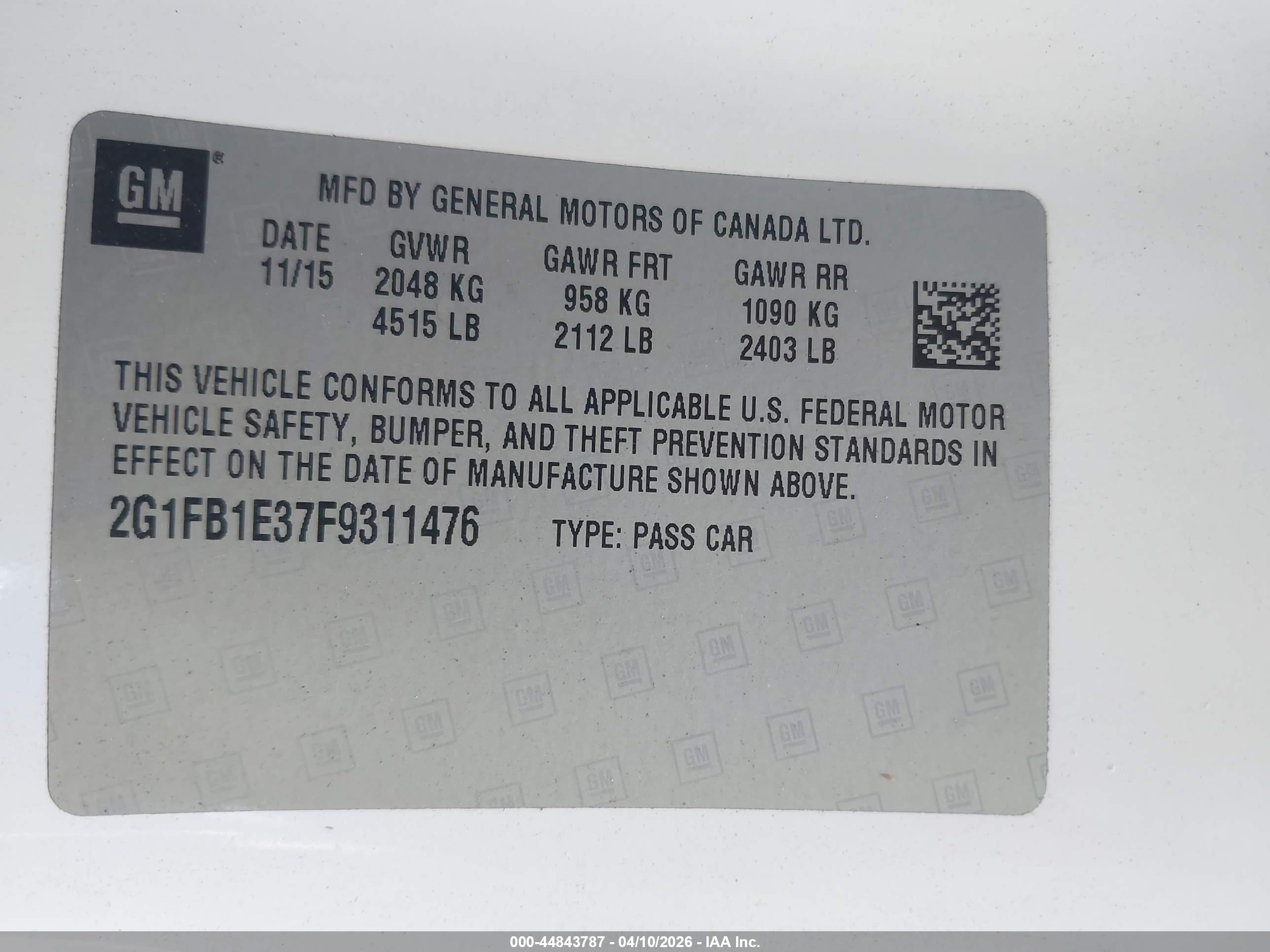 2015 Chevrolet Camaro 2ls White vin: 2G1FB1E37F9311476