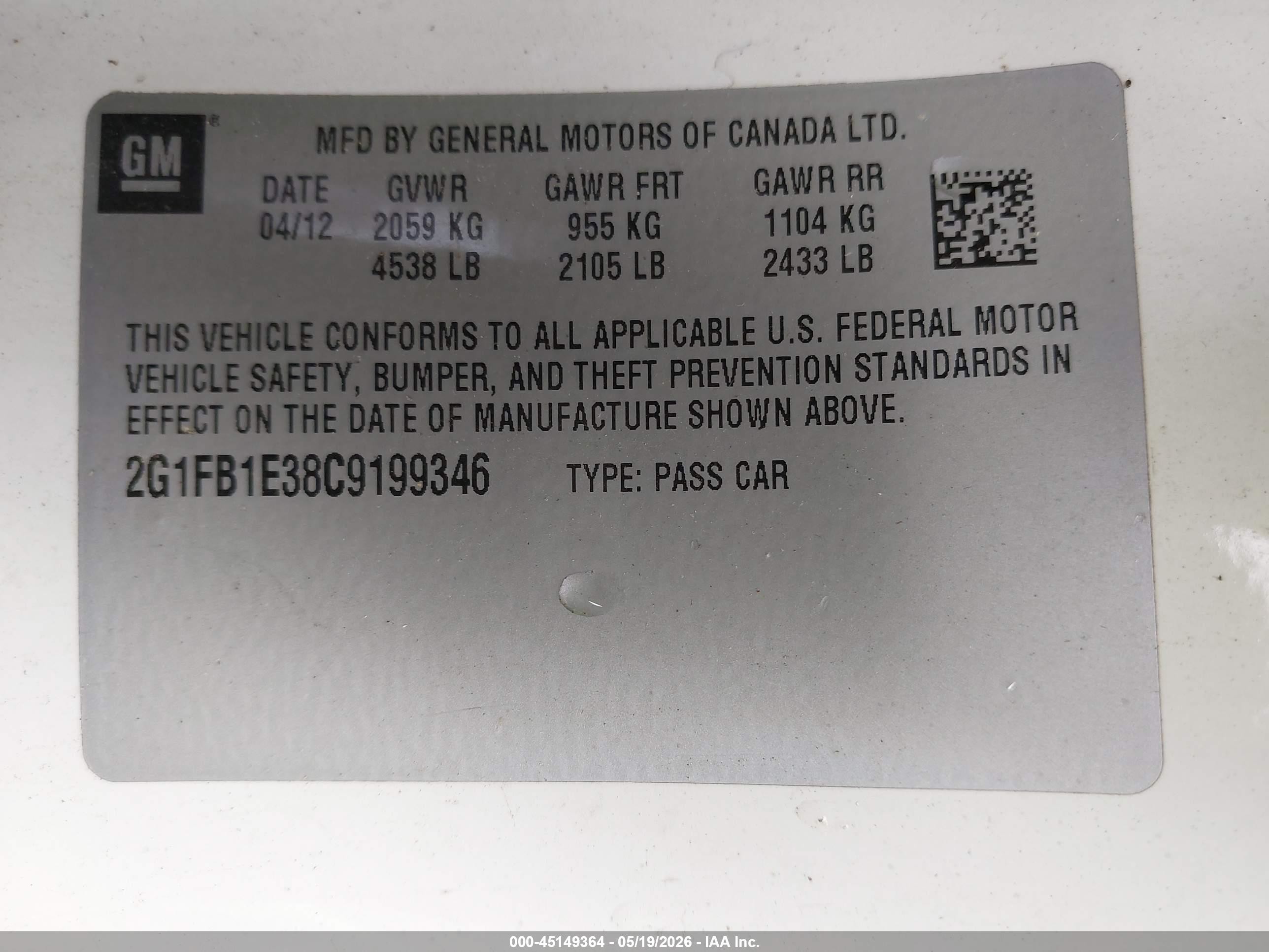 2012 Chevrolet Camaro 1lt White vin: 2G1FB1E38C9199346