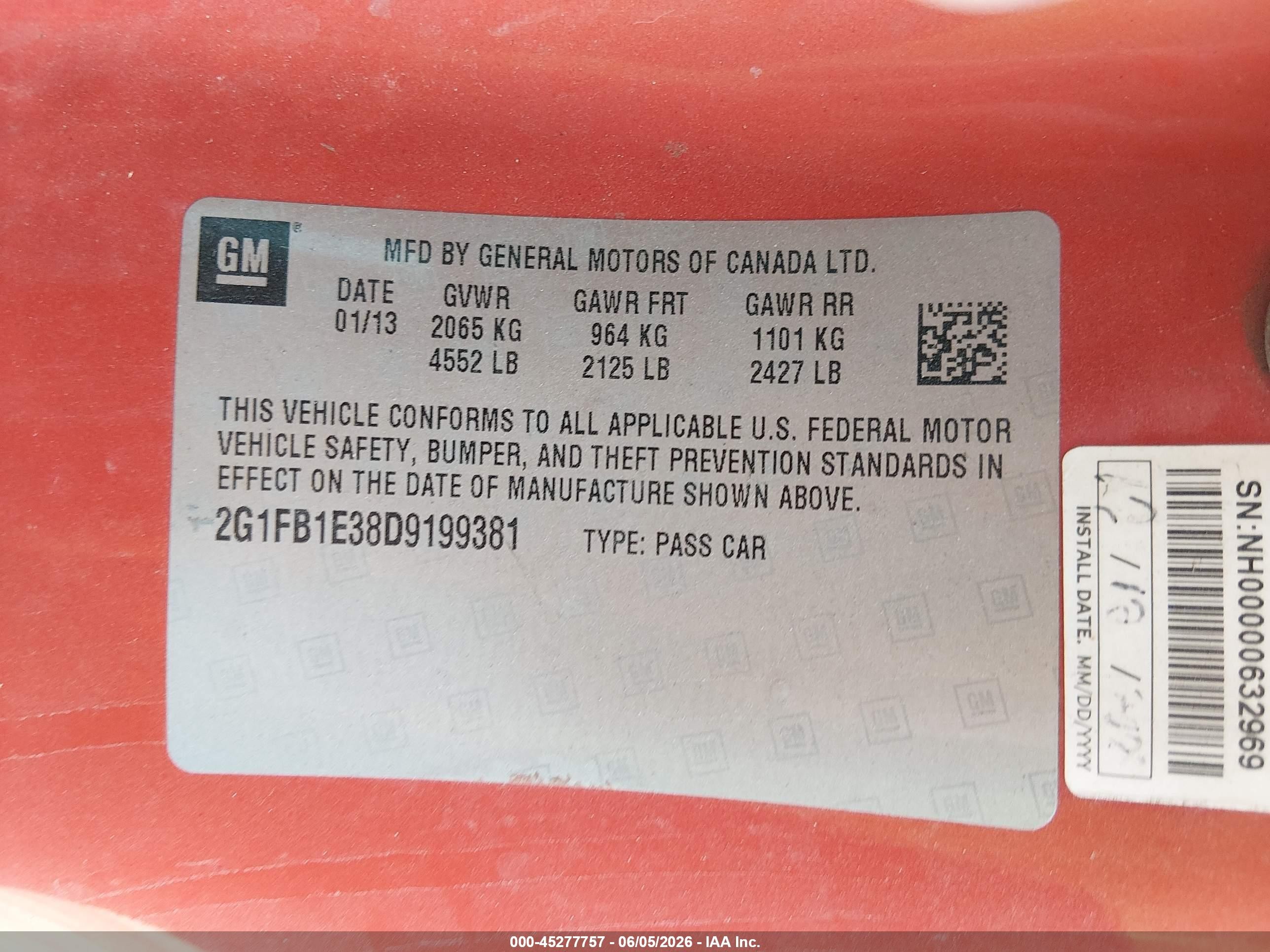 2013 Chevrolet Camaro 1lt Orange vin: 2G1FB1E38D9199381