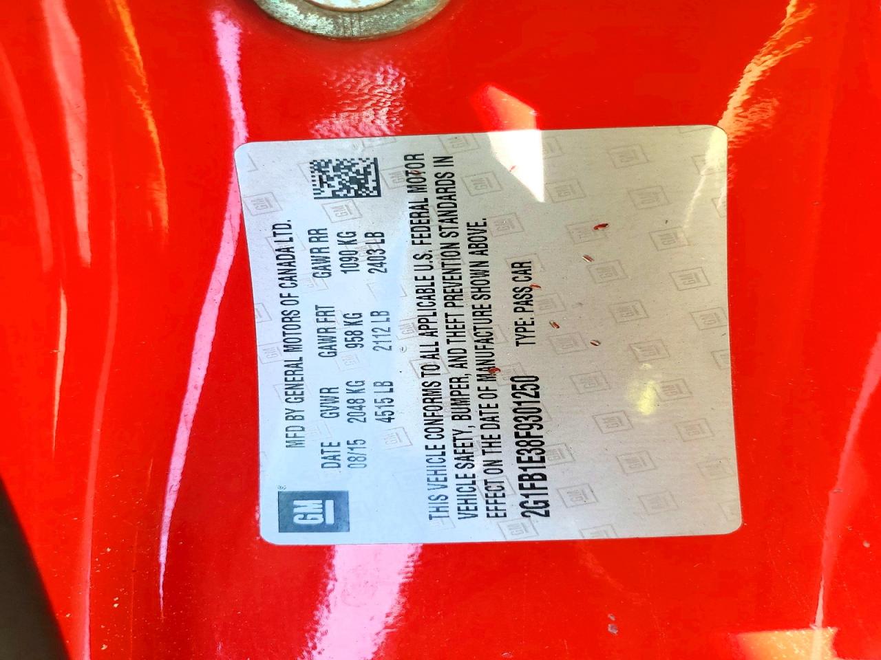 2015 Chevrolet Camaro Ls Red vin: 2G1FB1E38F9301250