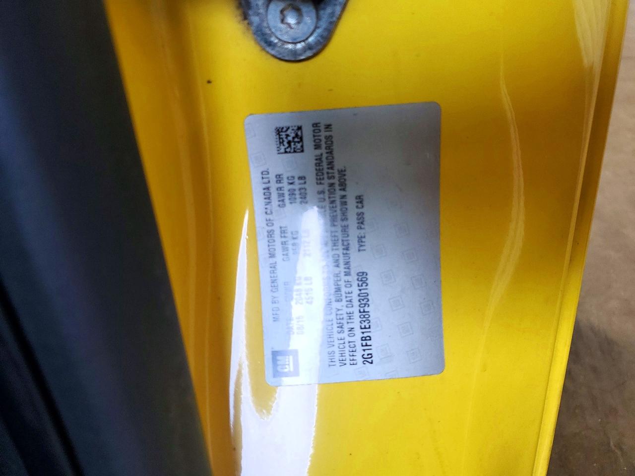 2015 Chevrolet Camaro Ls Yellow vin: 2G1FB1E38F9301569