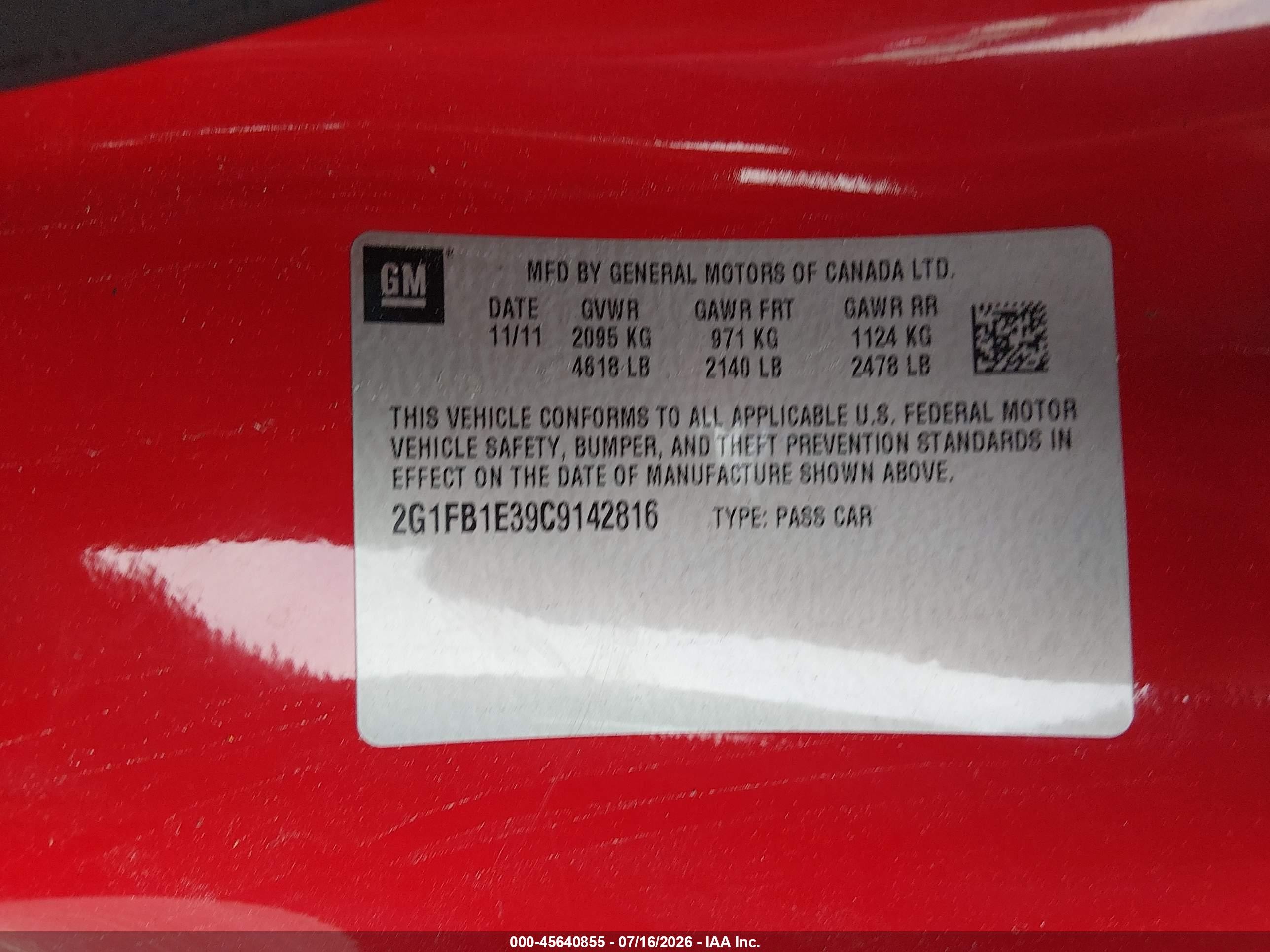 2012 Chevrolet Camaro 1lt Красный vin: 2G1FB1E39C9142816