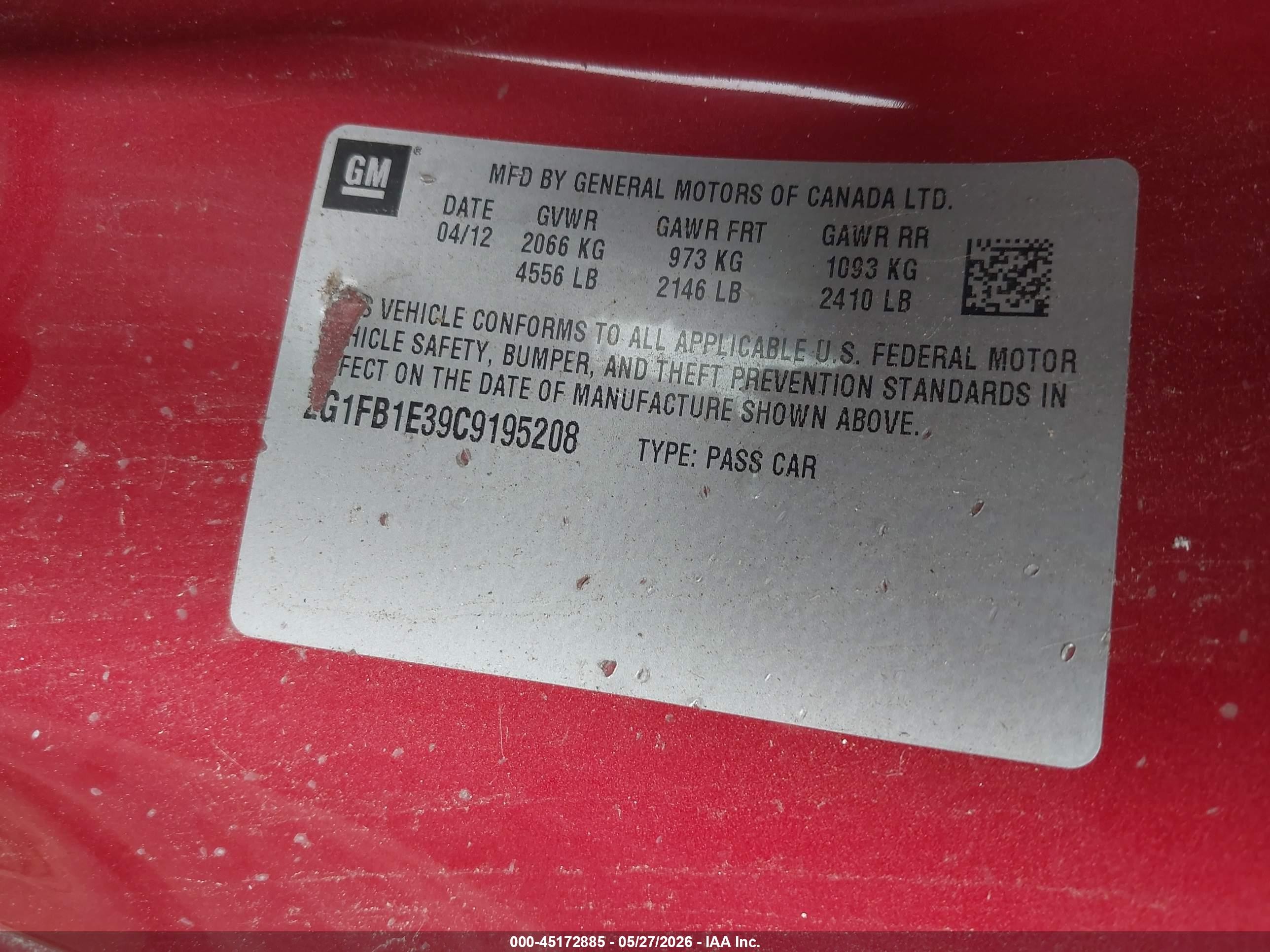 2012 Chevrolet Camaro 1lt Красный vin: 2G1FB1E39C9195208