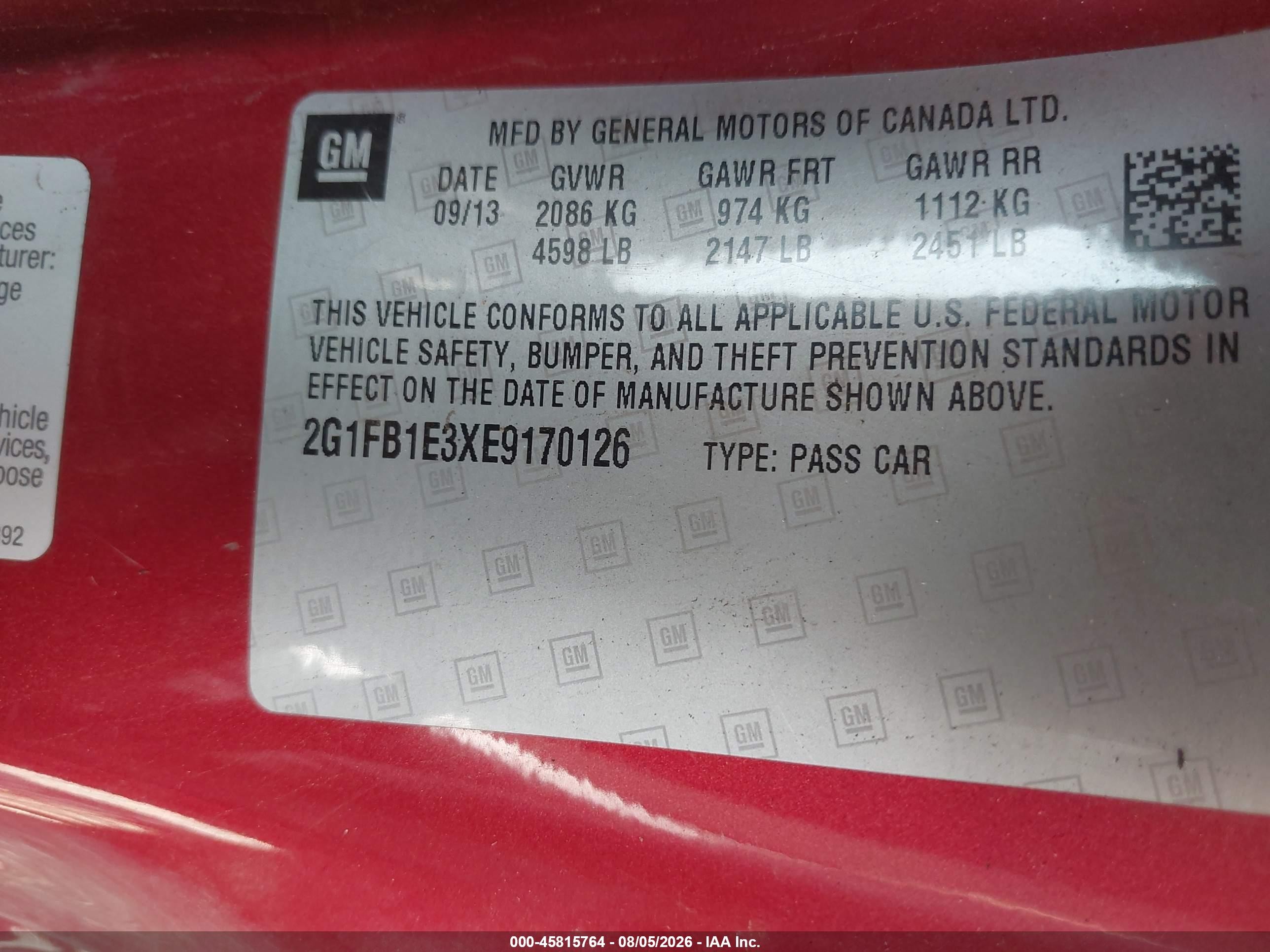 2014 Chevrolet Camaro 1lt Red vin: 2G1FB1E3XE9170126