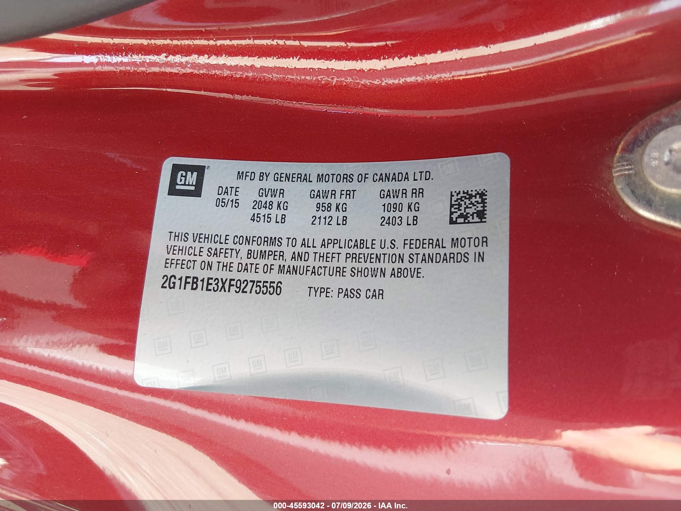 2015 Chevrolet Camaro 2ls Red vin: 2G1FB1E3XF9275556