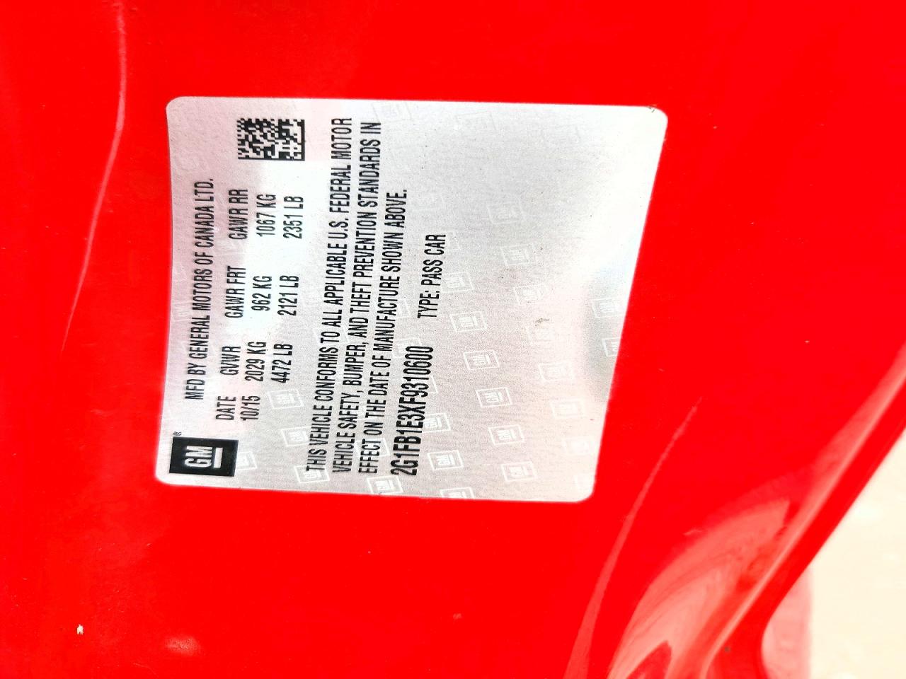 2015 Chevrolet Camaro Ls Red vin: 2G1FB1E3XF9310600