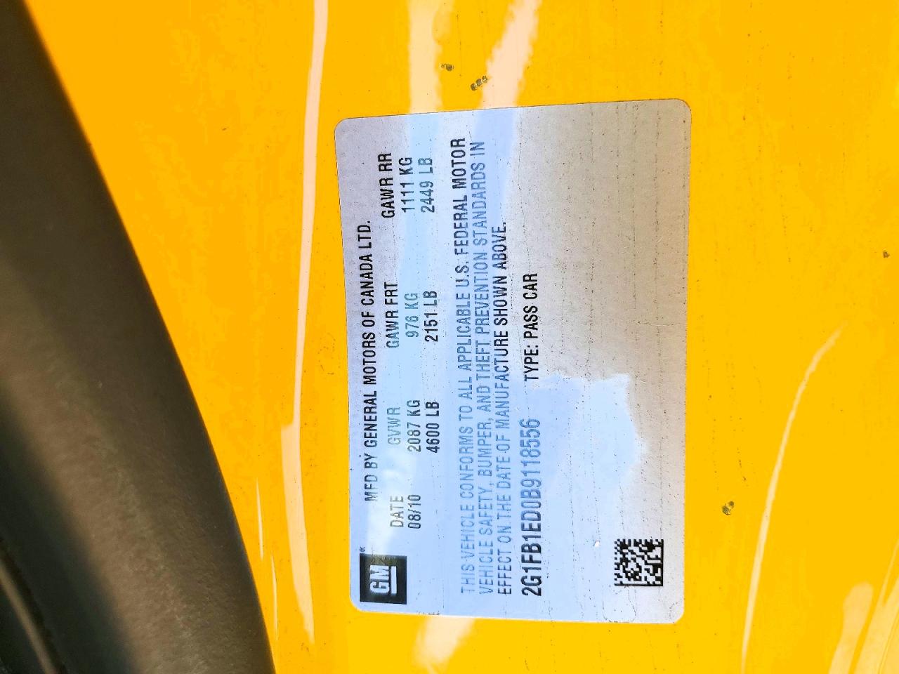 2011 Chevrolet Camaro Lt Yellow vin: 2G1FB1ED0B9118556