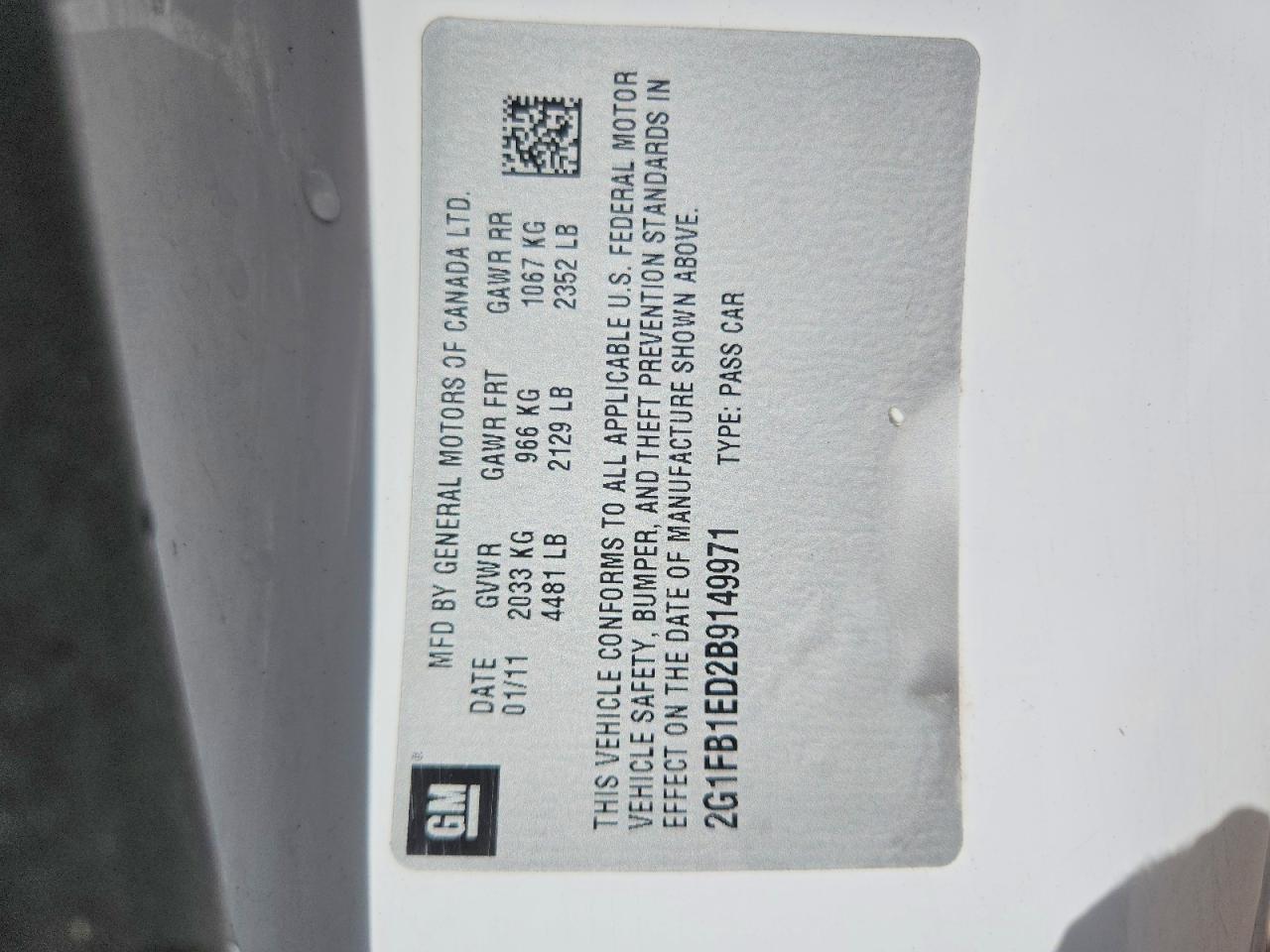 2011 Chevrolet Camaro Lt White vin: 2G1FB1ED2B9149971