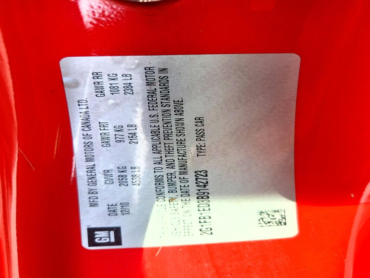 2011 Chevrolet Camaro Lt Red vin: 2G1FB1ED3B9142723