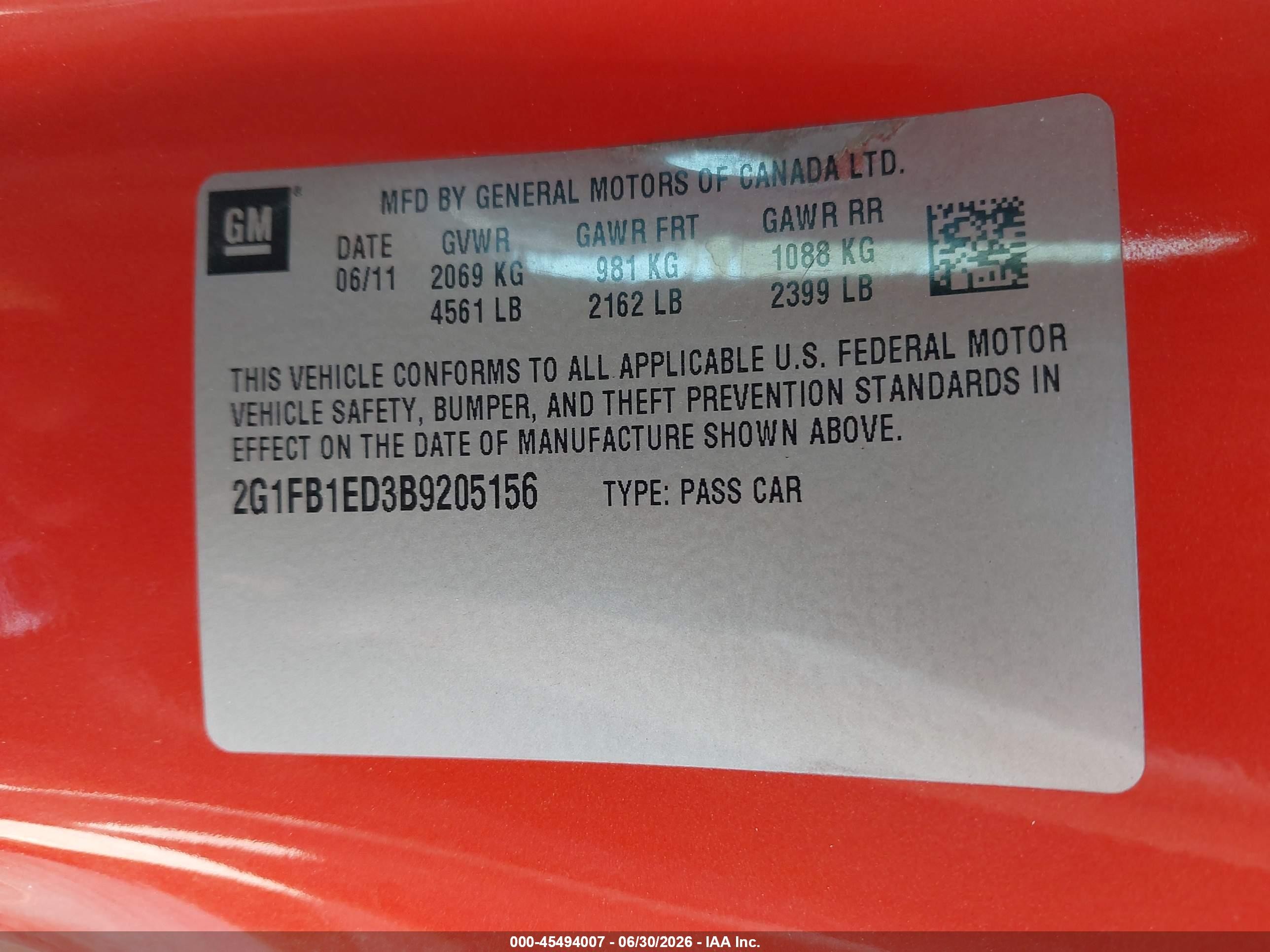 2011 Chevrolet Camaro 1lt Оранжевый vin: 2G1FB1ED3B9205156