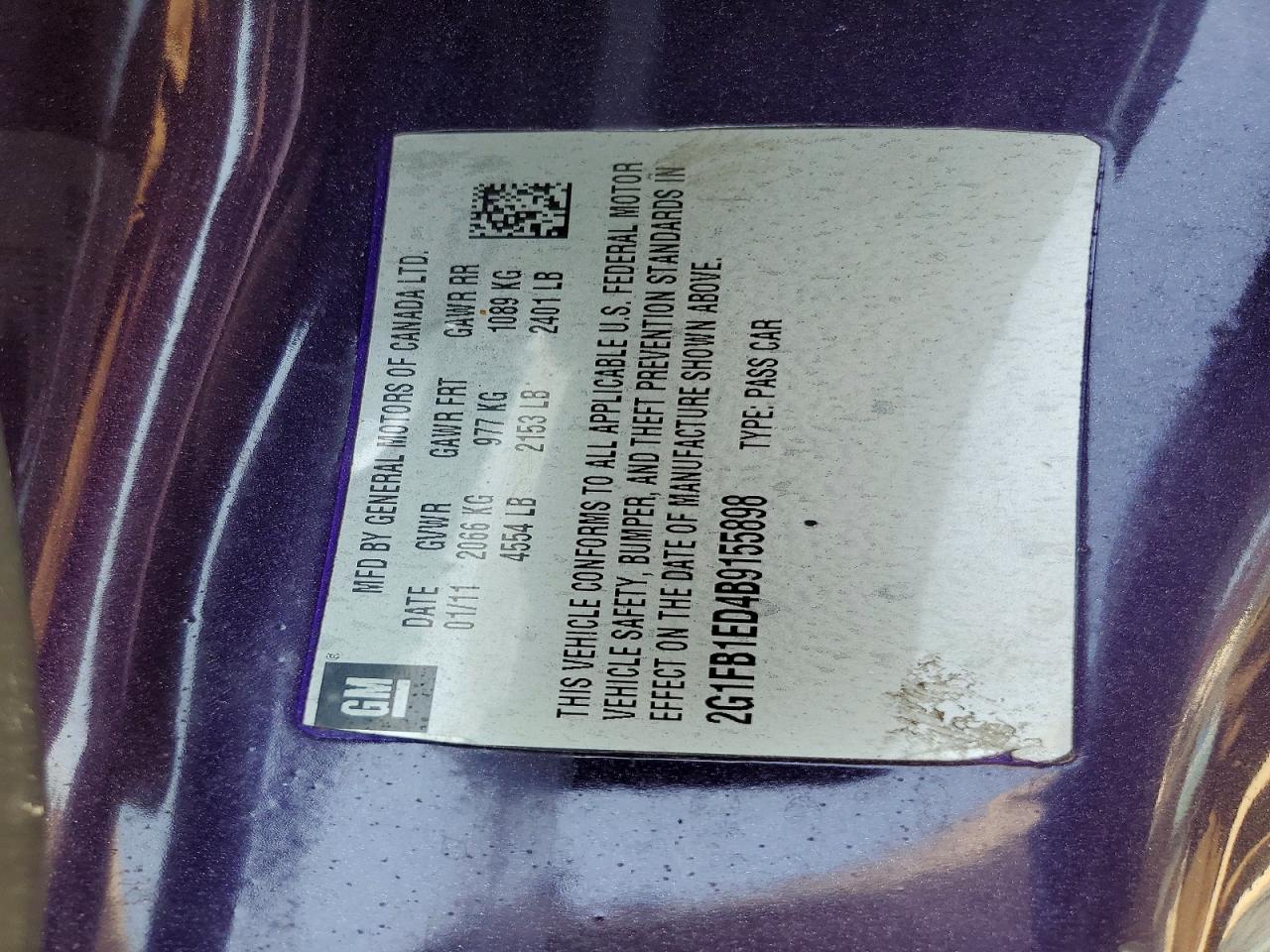 2011 Chevrolet Camaro Lt Purple vin: 2G1FB1ED4B9155898