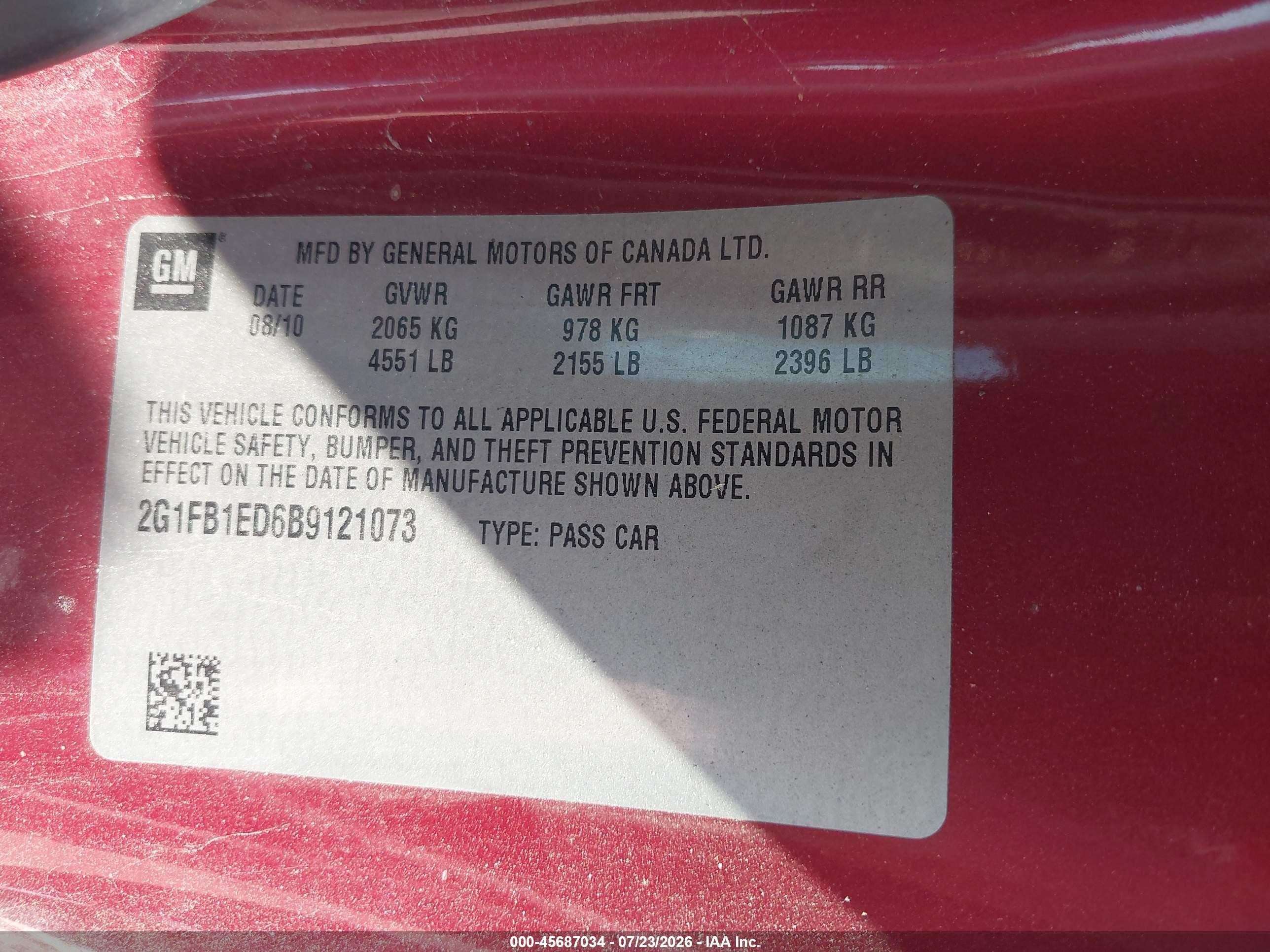 2011 Chevrolet Camaro 1lt Red vin: 2G1FB1ED6B9121073