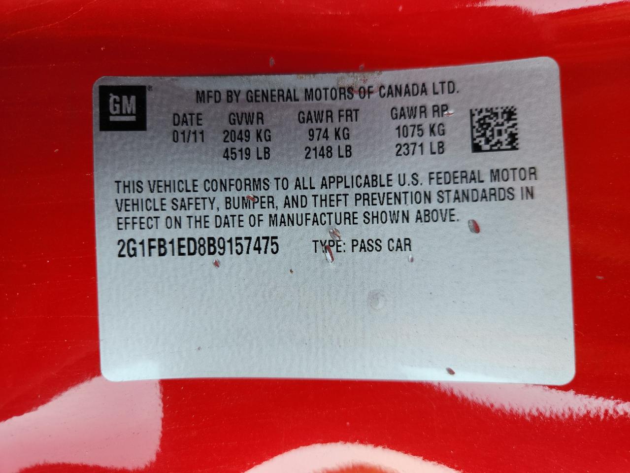 2011 Chevrolet Camaro Lt Red vin: 2G1FB1ED8B9157475