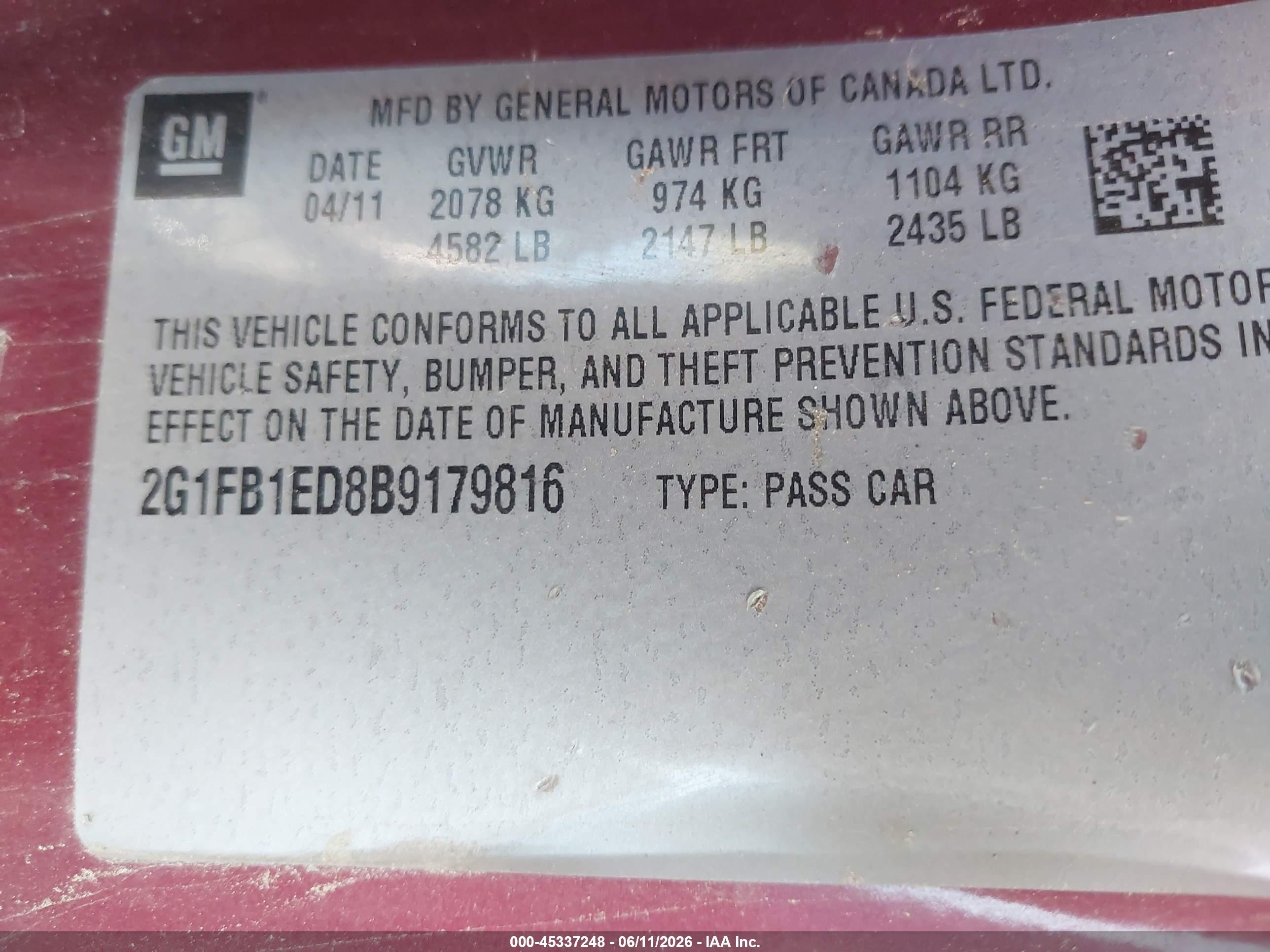 2011 Chevrolet Camaro 1lt Red vin: 2G1FB1ED8B9179816
