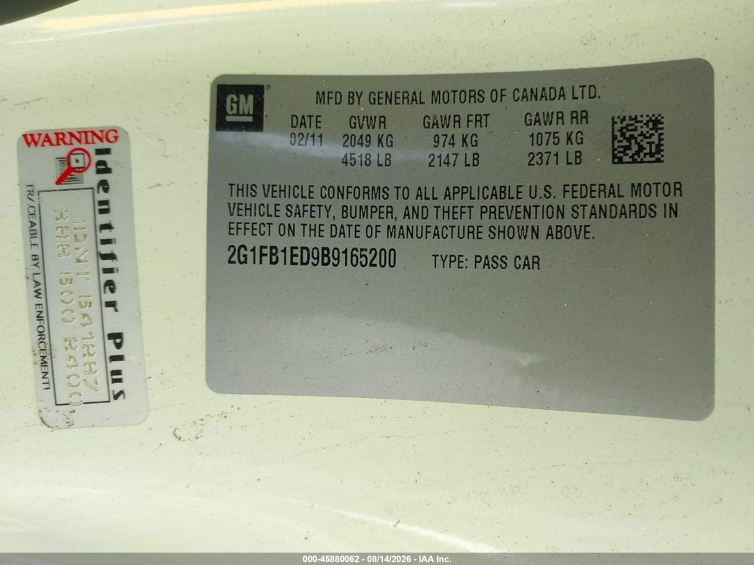 2011 Chevrolet Camaro 1lt White vin: 2G1FB1ED9B9165200