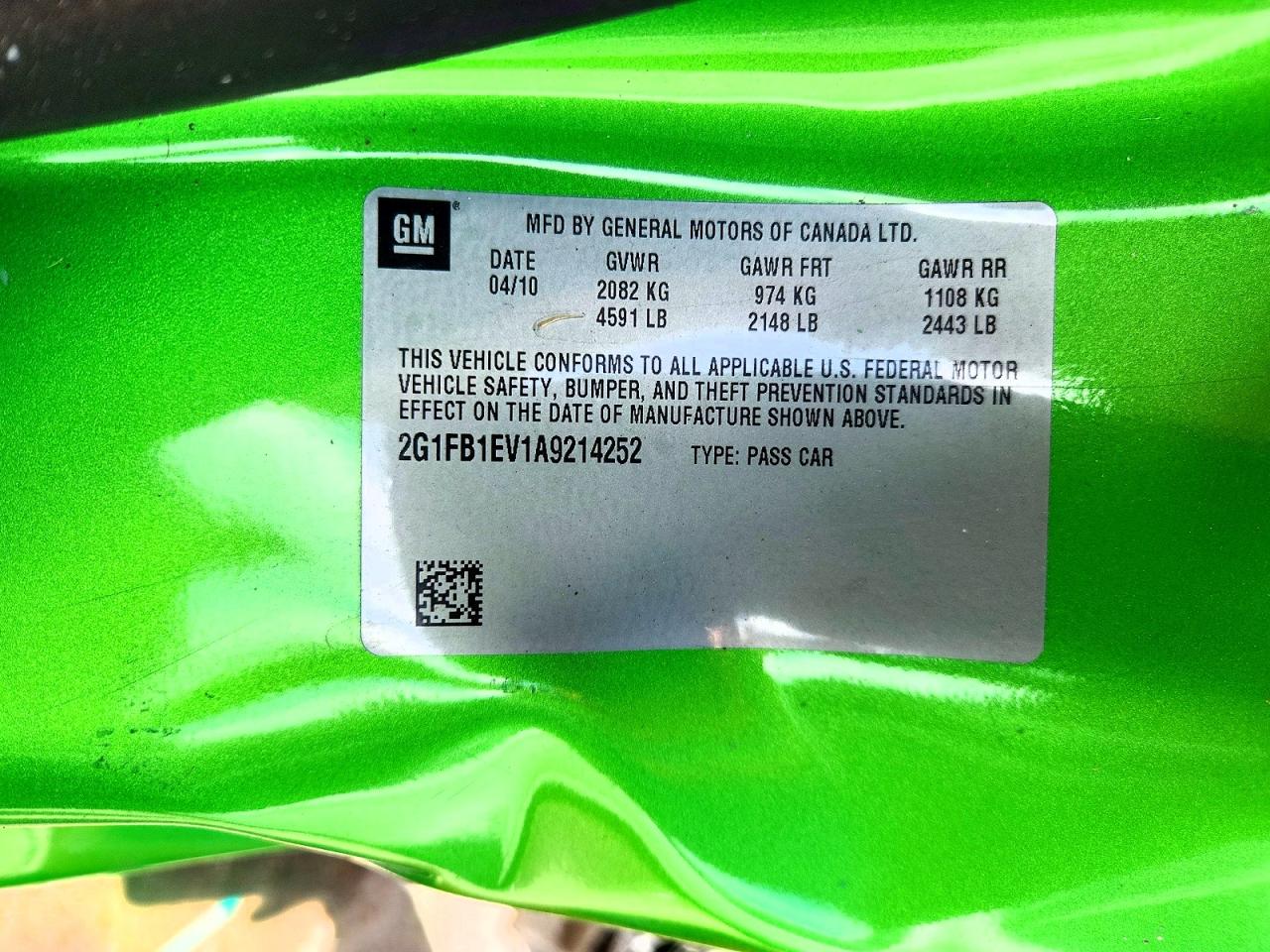 2010 Chevrolet Camaro Lt Green vin: 2G1FB1EV1A9214252