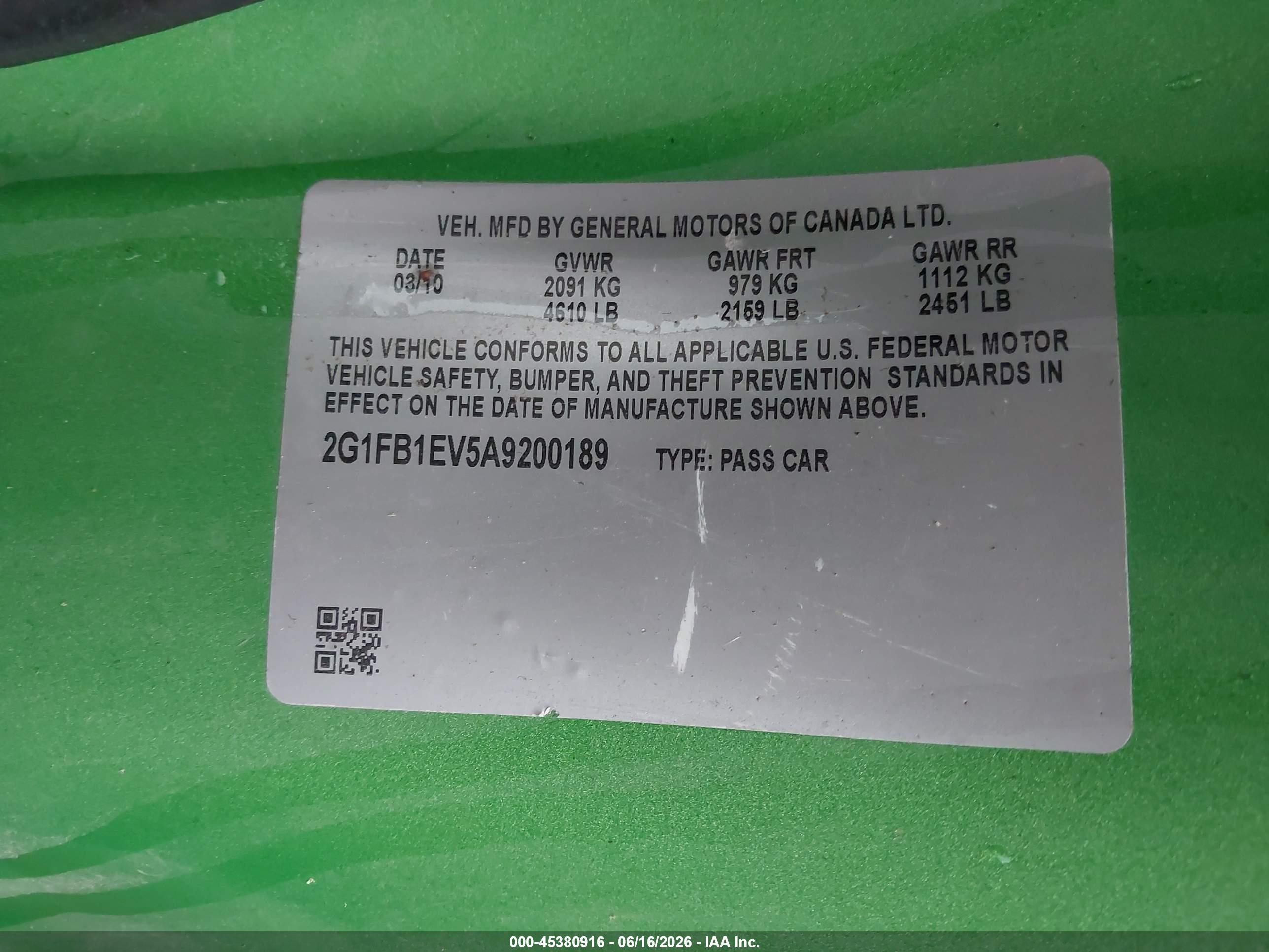 2010 Chevrolet Camaro 1lt Green vin: 2G1FB1EV5A9200189