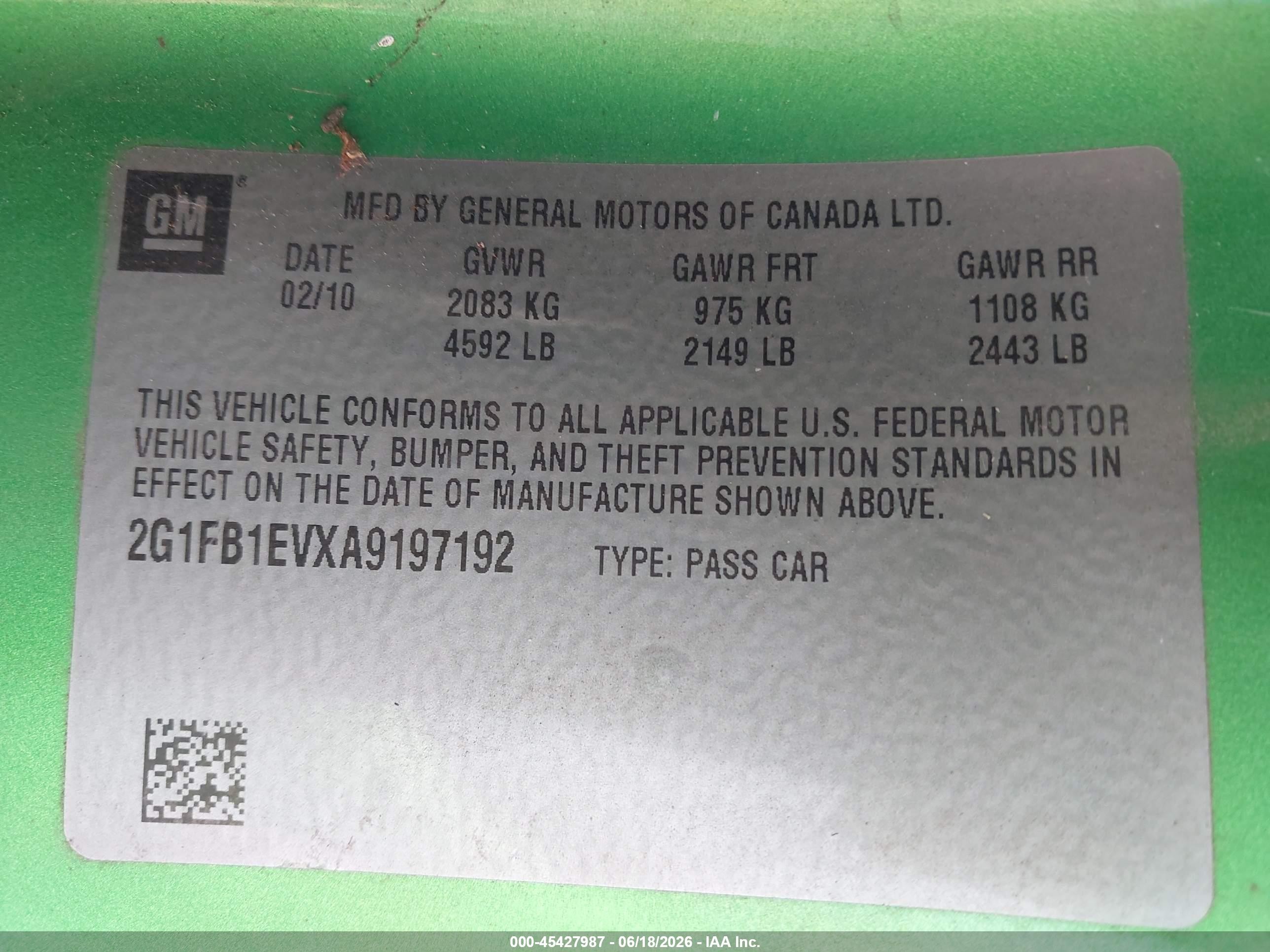 2010 Chevrolet Camaro 1lt Green vin: 2G1FB1EVXA9197192