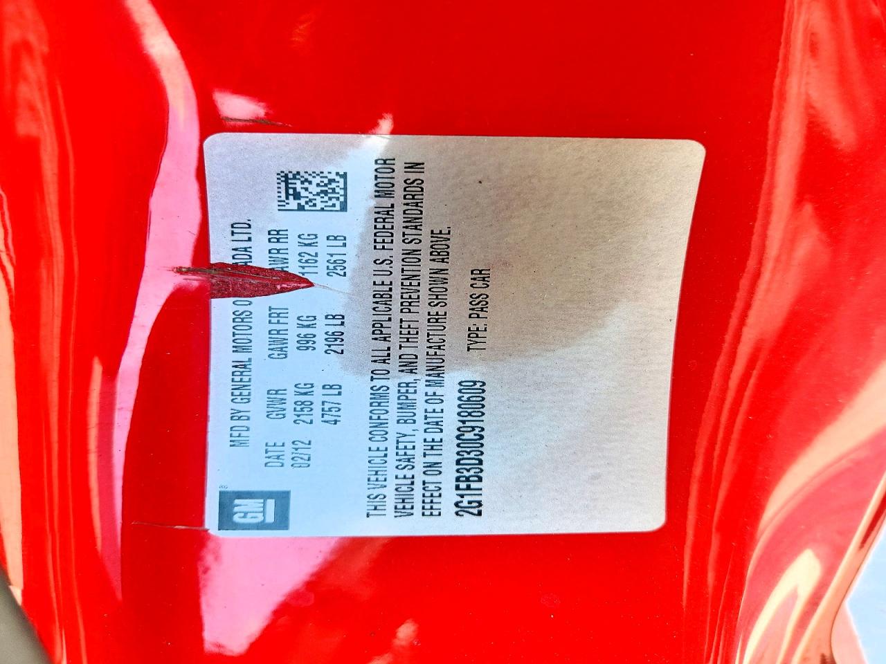 2012 Chevrolet Camaro Lt Red vin: 2G1FB3D30C9180609