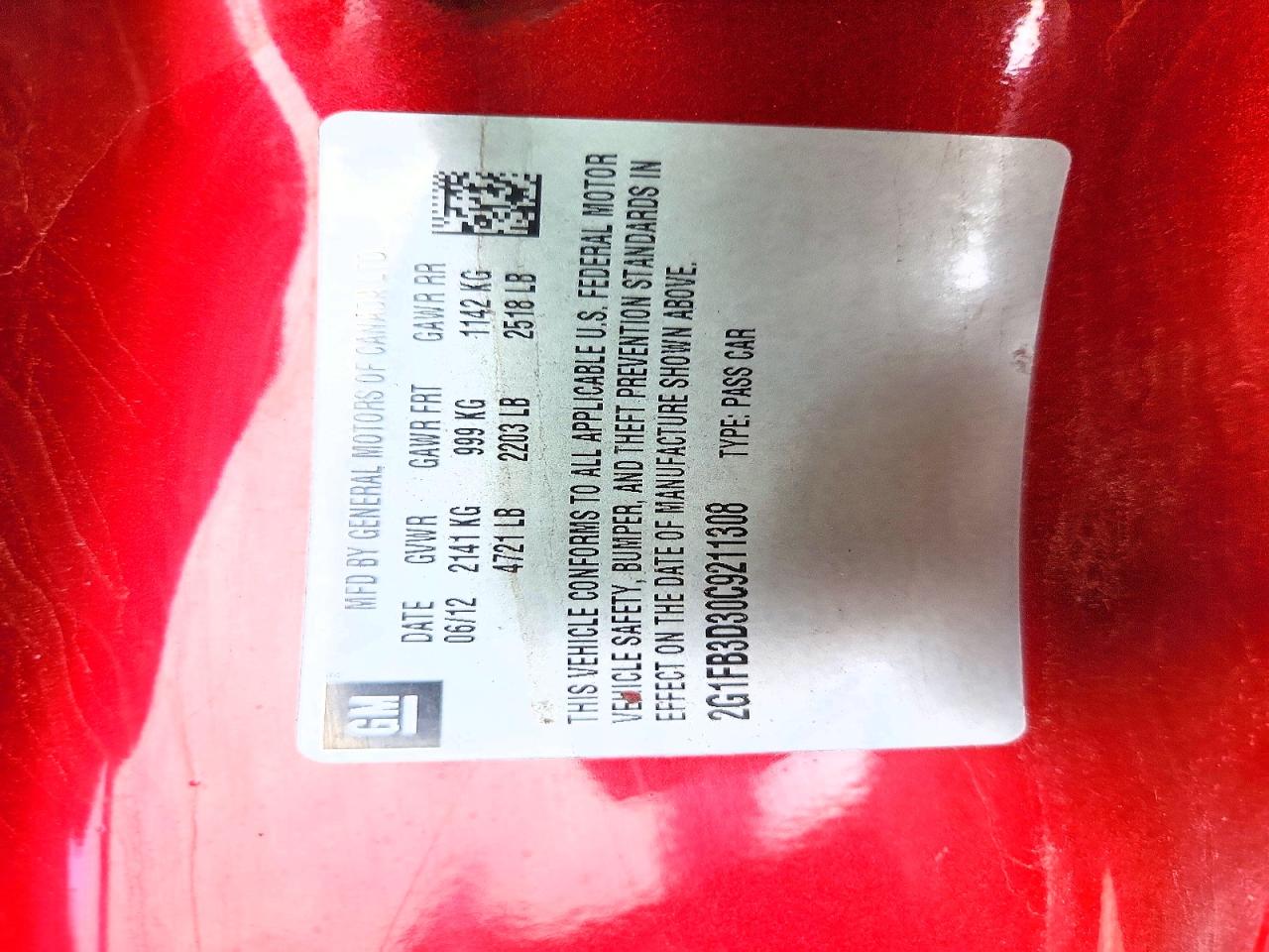 2012 Chevrolet Camaro Lt Red vin: 2G1FB3D30C9211308